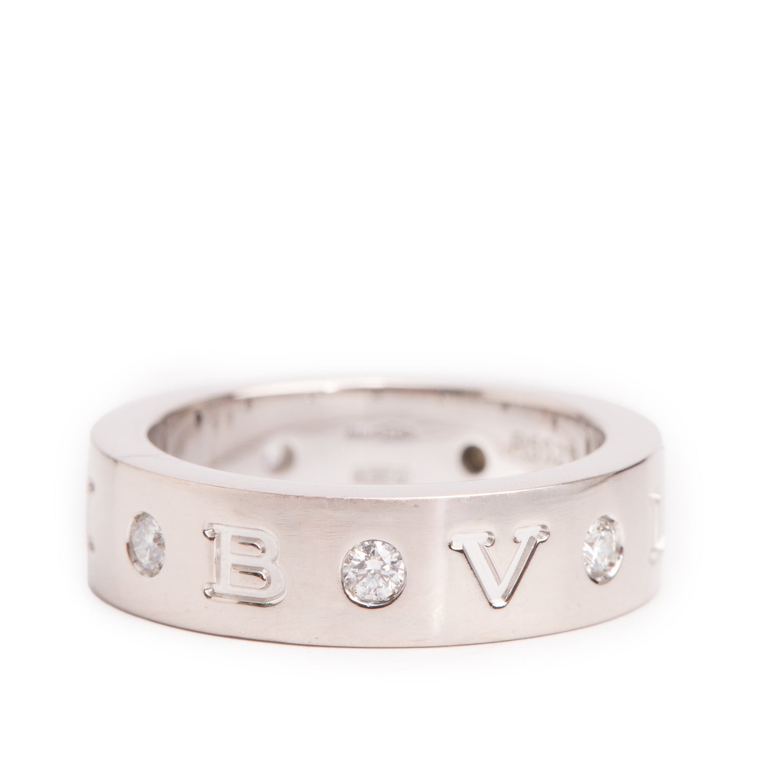 BVLGARI 18k White Gold Diamond Roman Sorbets Band Ring, Size 48 4.5 w/ Certificate