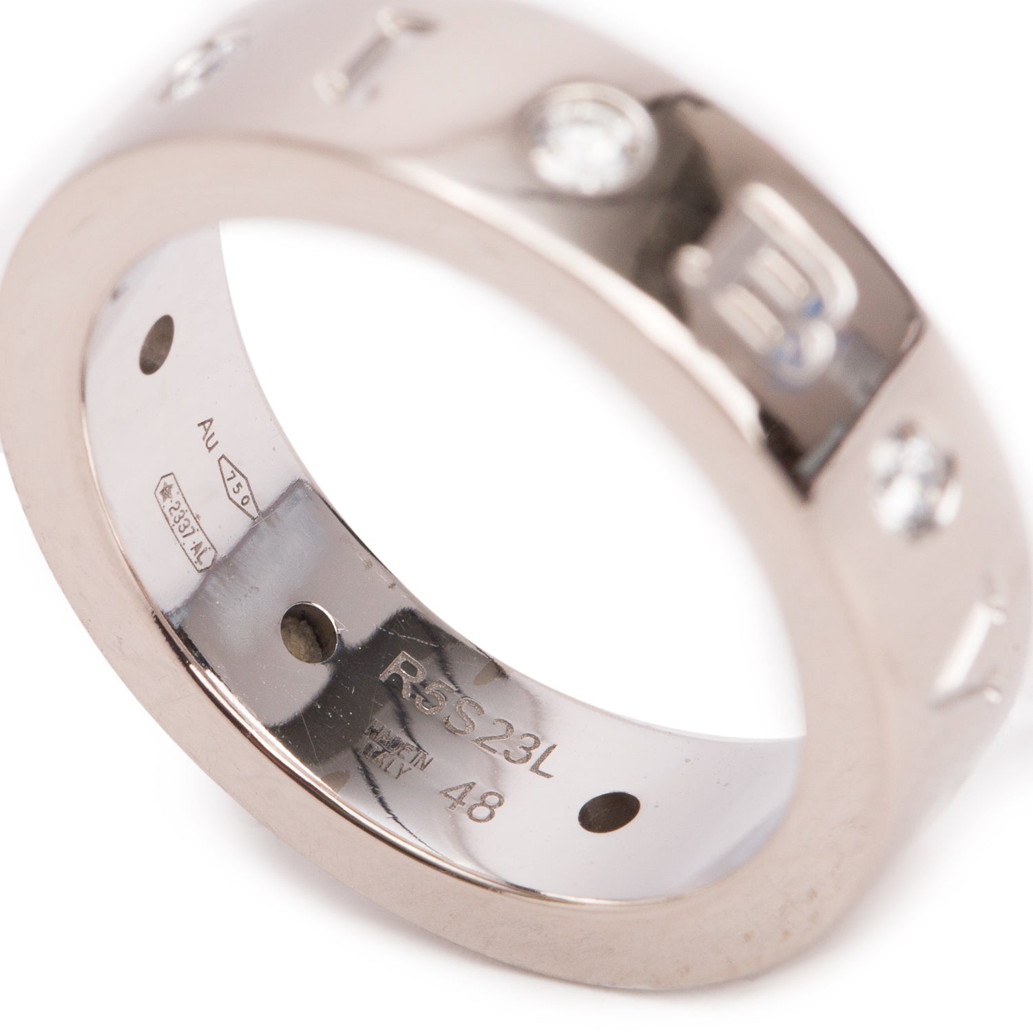 BVLGARI 18k White Gold Diamond Roman Sorbets Band Ring, Size 48 4.5 w/ Certificate