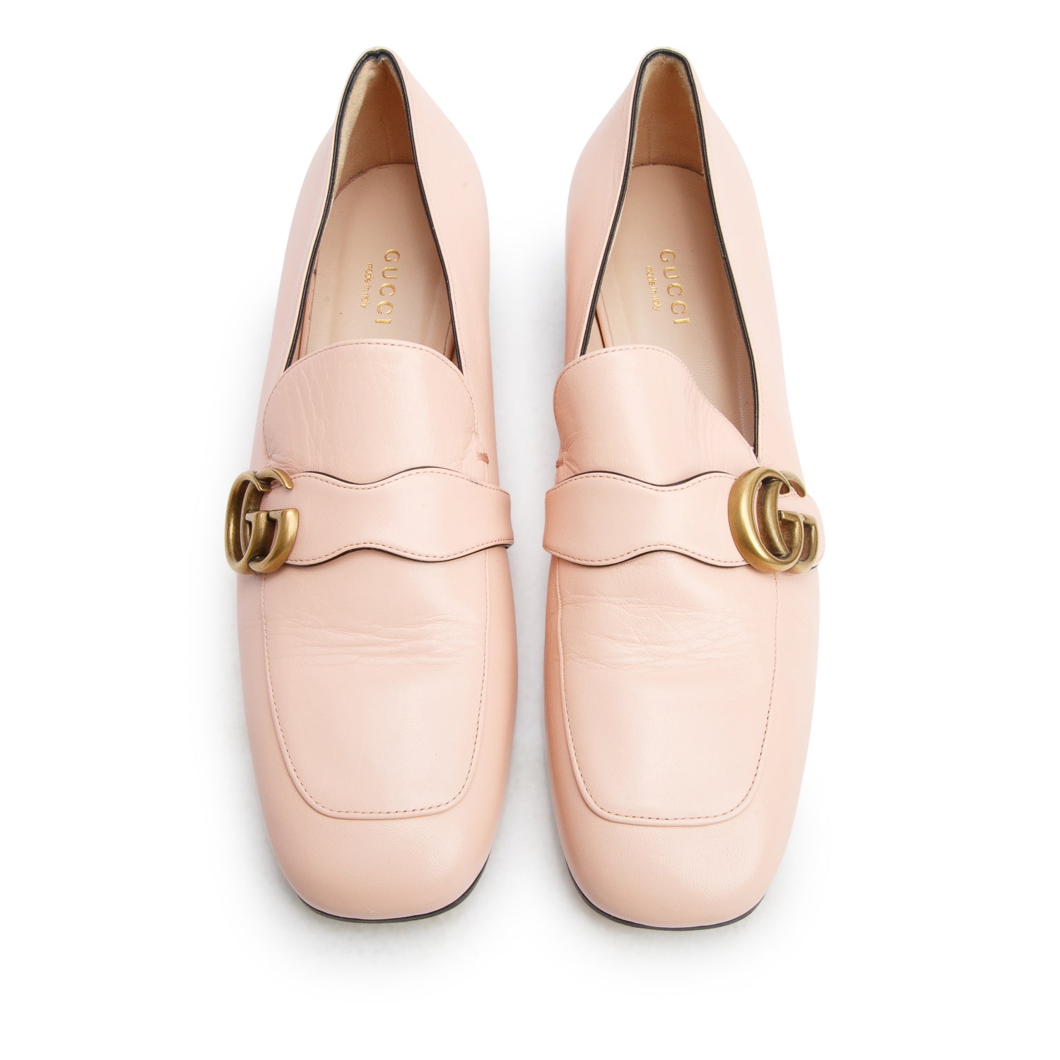 Gucci Pink Calfskin Leather Double G Loafers, Women's Size 40 w/ Box