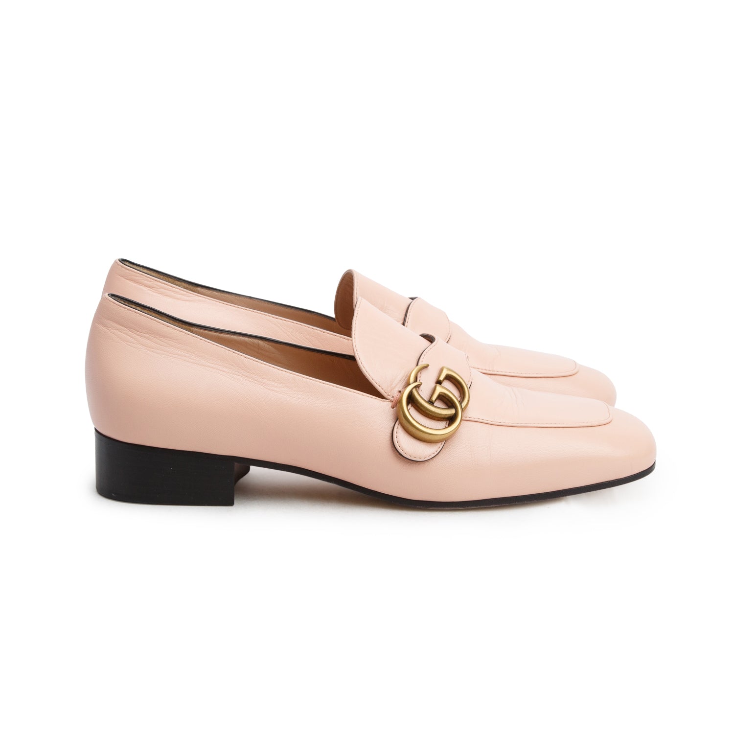 Gucci Pink Calfskin Leather Double G Loafers, Women's Size 40 w/ Box