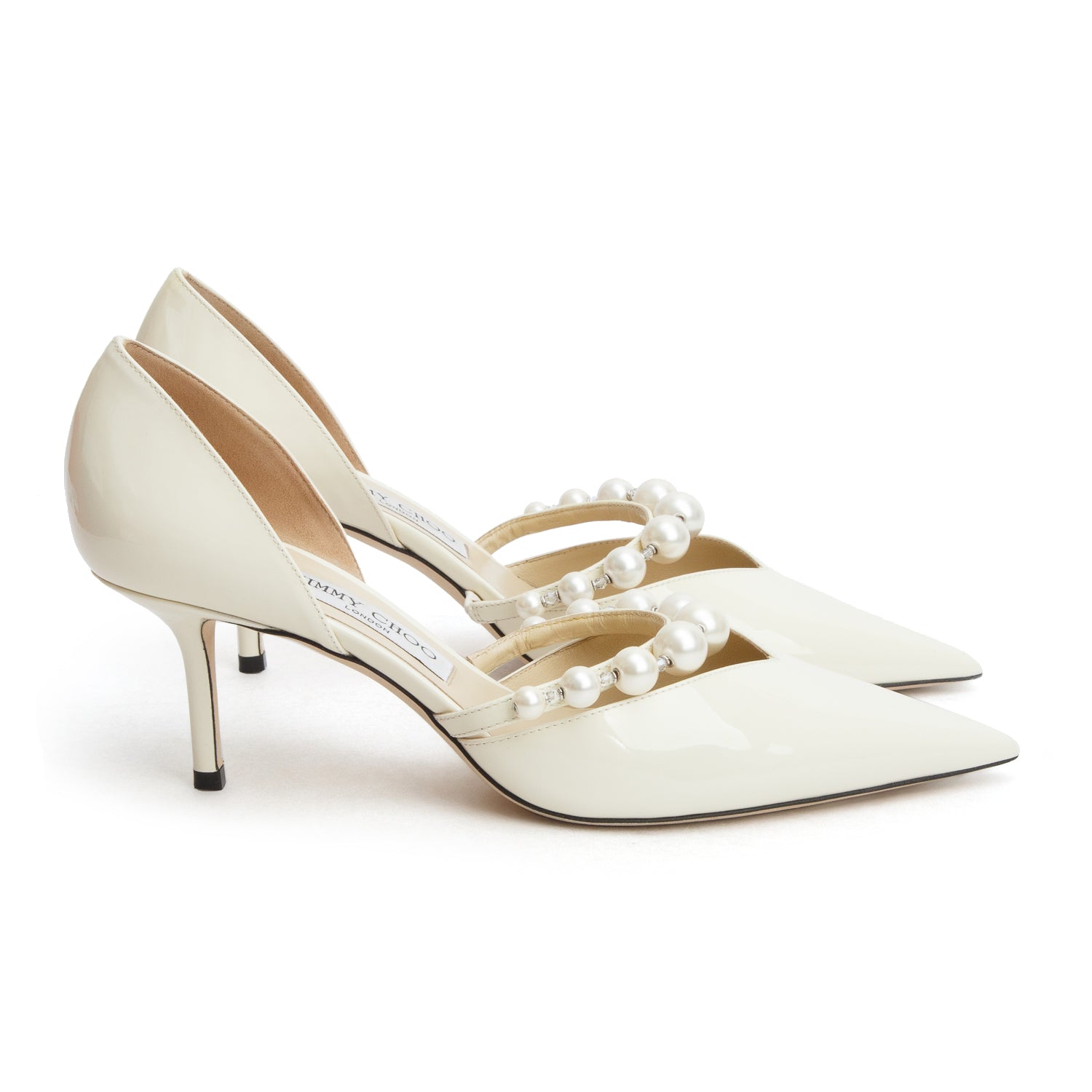 Jimmy Choo White Patent Leather Aurelie 65 D'orsay Pearl Crystal Pumps, Women's Size 39 w/ Box