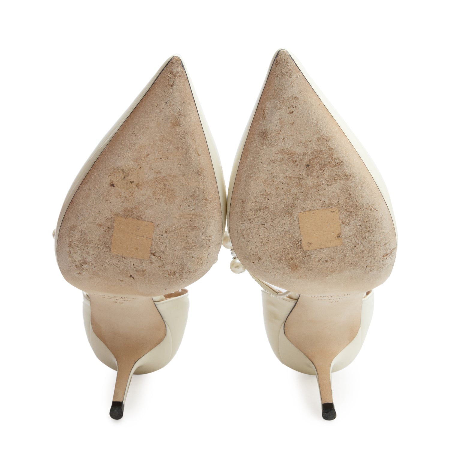 Jimmy Choo White Patent Leather Aurelie 65 D'orsay Pearl Crystal Pumps, Women's Size 39 w/ Box