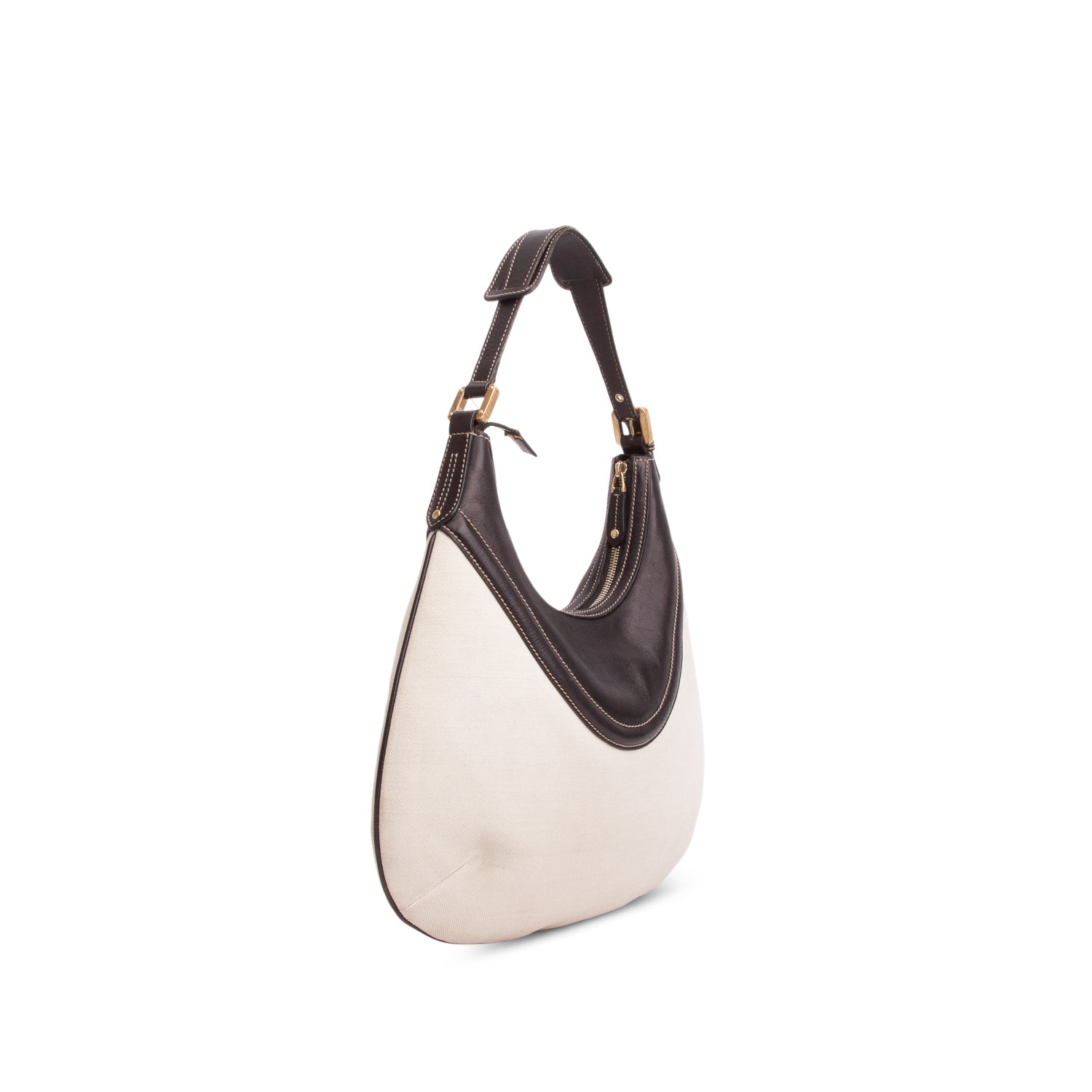 Gucci White Canvas Black Leather Hysteria Crest Hobo Bag