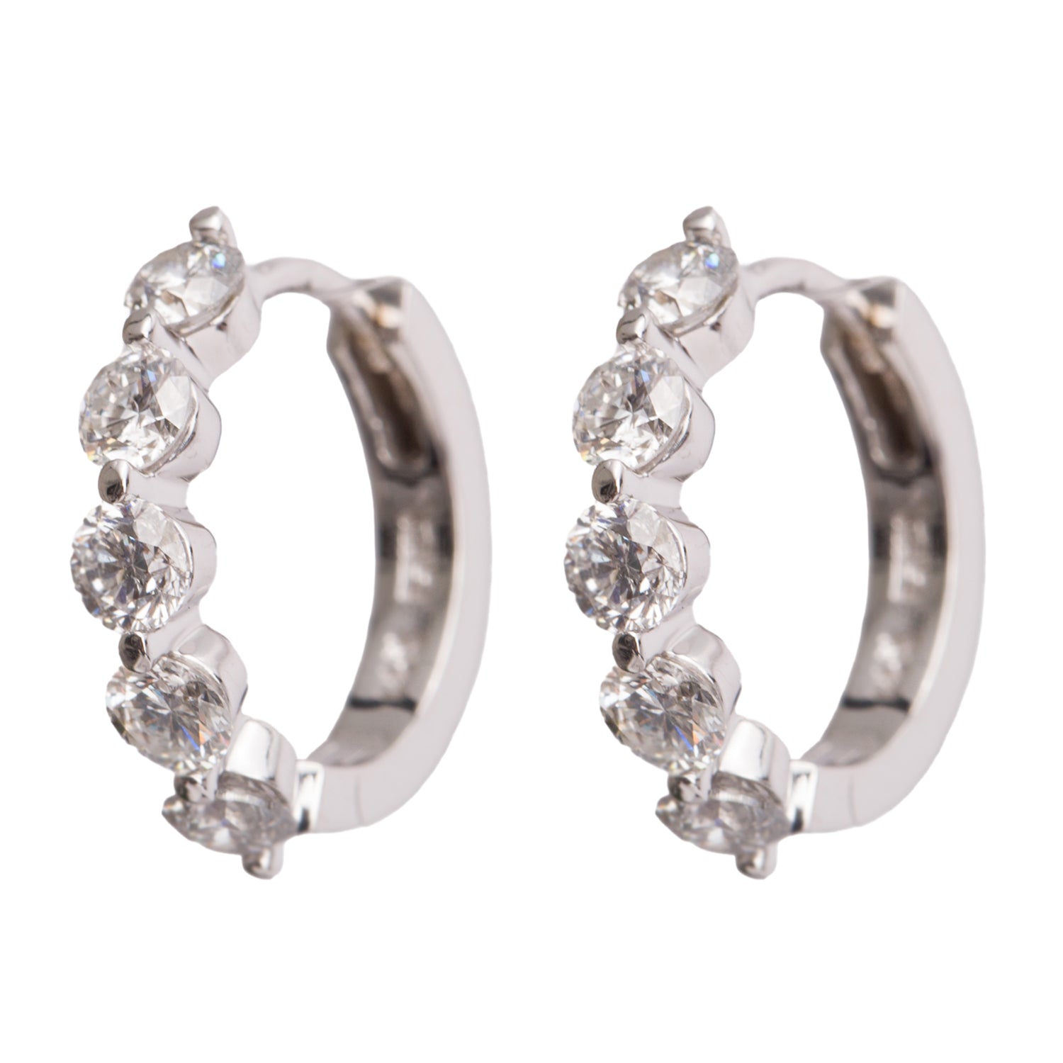 14k White Gold Diamond Huggie Earrings