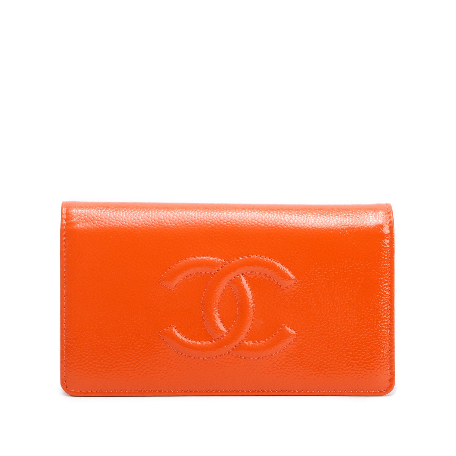 Chanel Orange Patent Leather Timeless Yen Wallet w/ Box & Authenticity