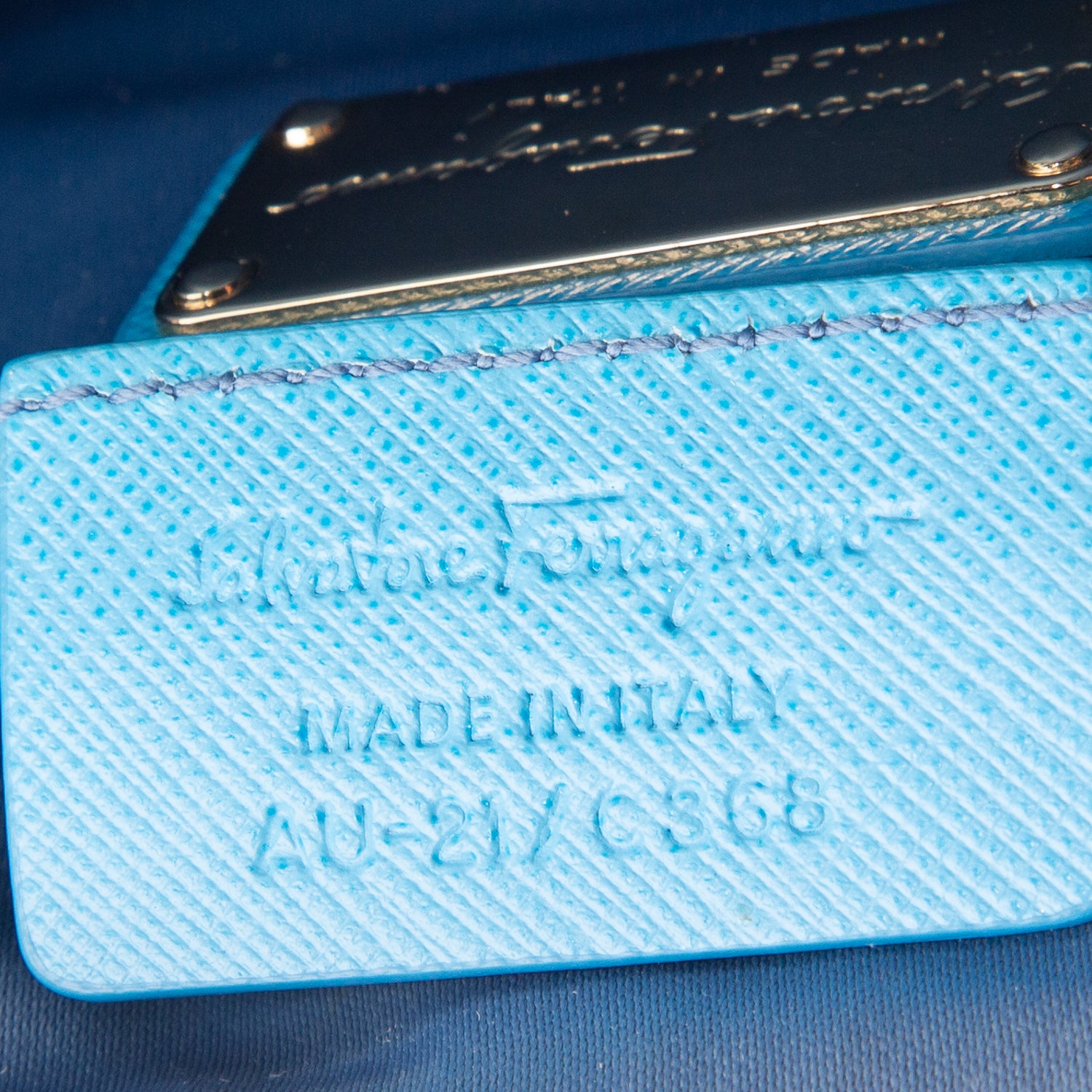 Ferragamo Blue Calfskin Icona Lisetta Shoulder Bag