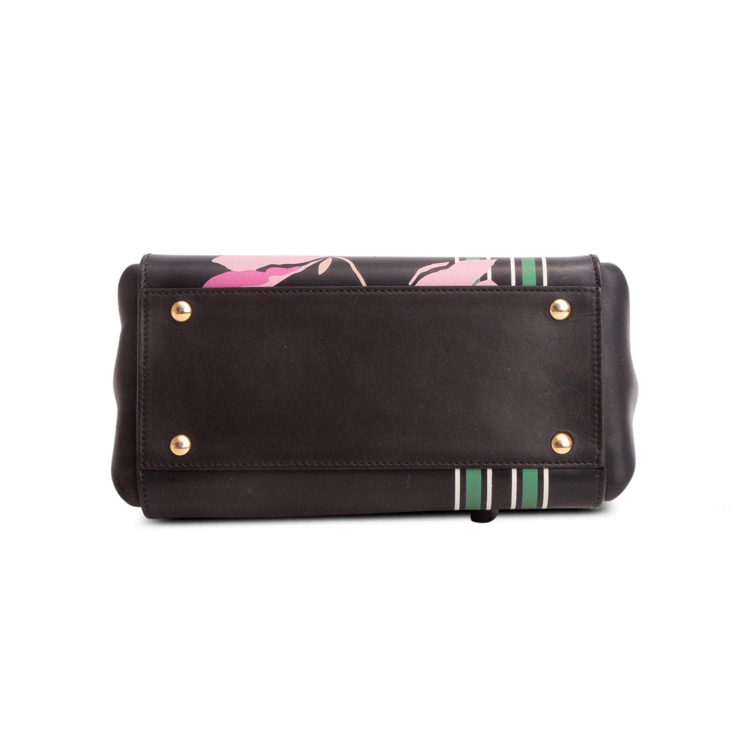 Salvatore Ferragamo Black Multicolor Floral Print Calfskin Sofia Top Handle Bag w/ Strap