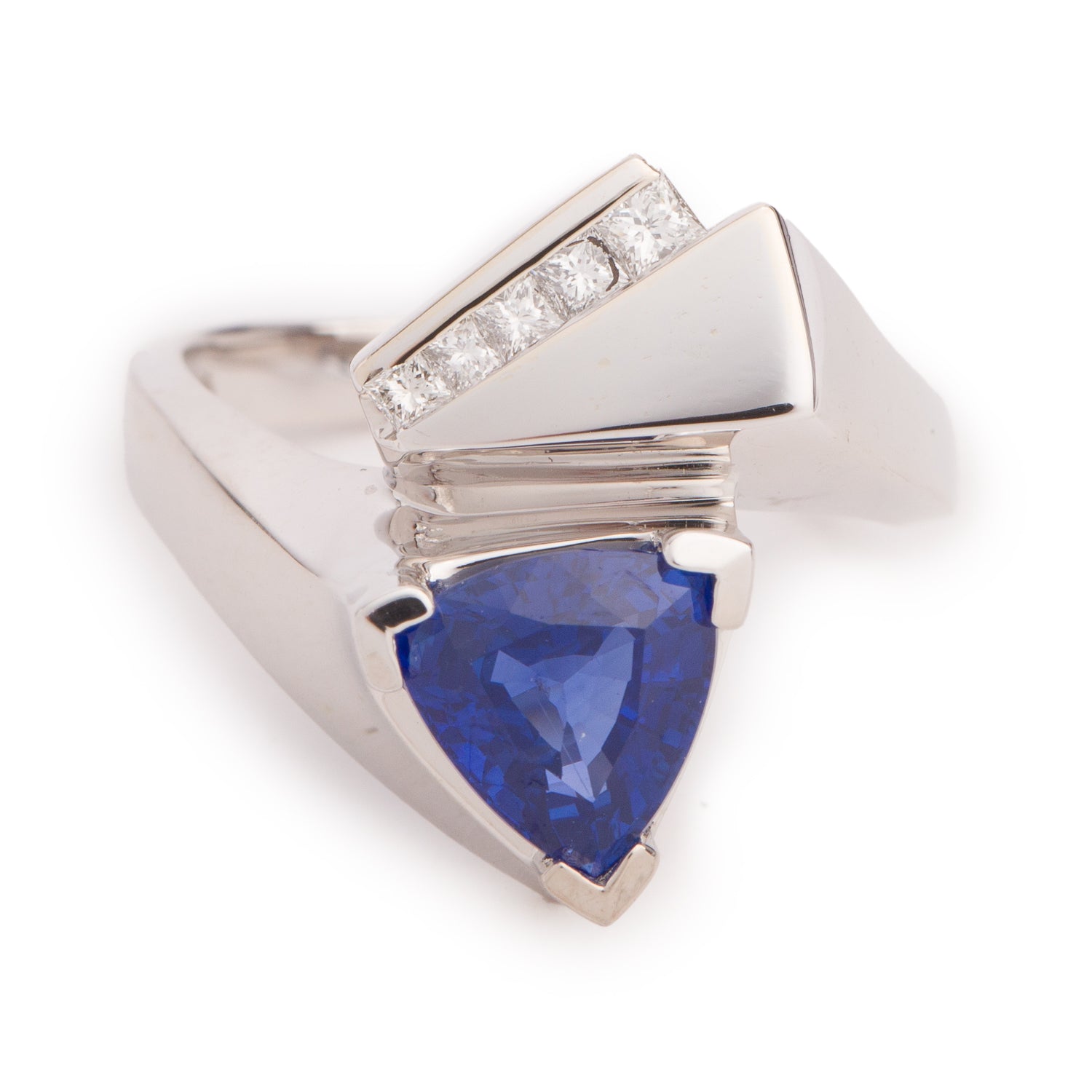 14k White Gold Blue Sapphire & Diamond Cocktail Ring, Size 7