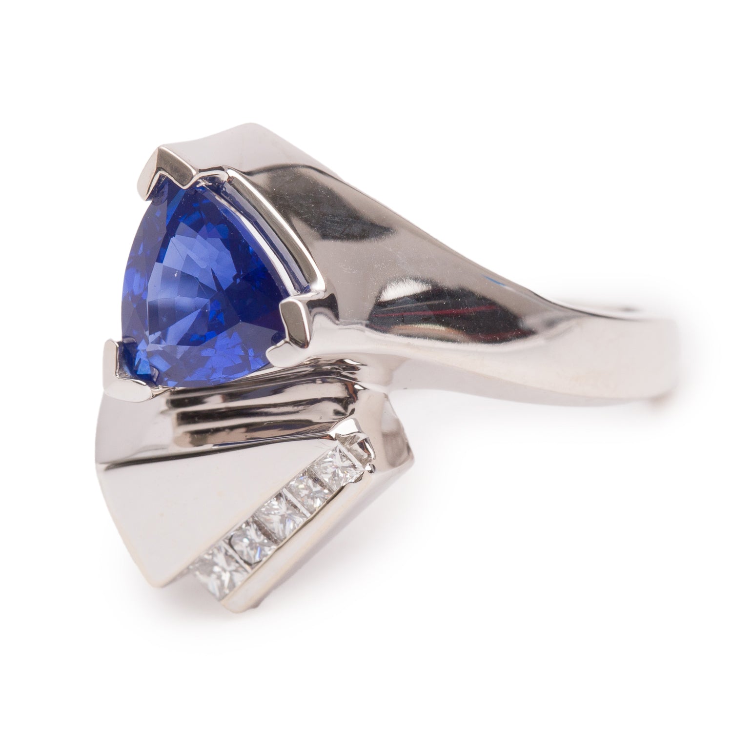 14k White Gold Blue Sapphire & Diamond Cocktail Ring, Size 7