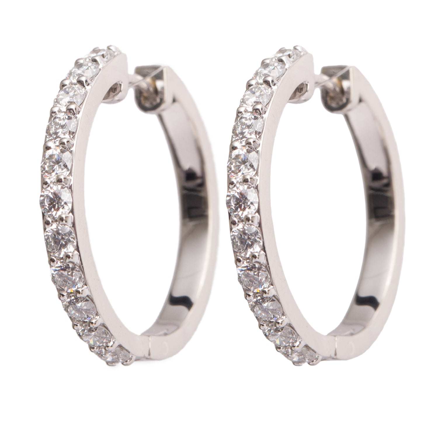 14k White Gold 1.32 tcw. Diamond Hoop Earrings