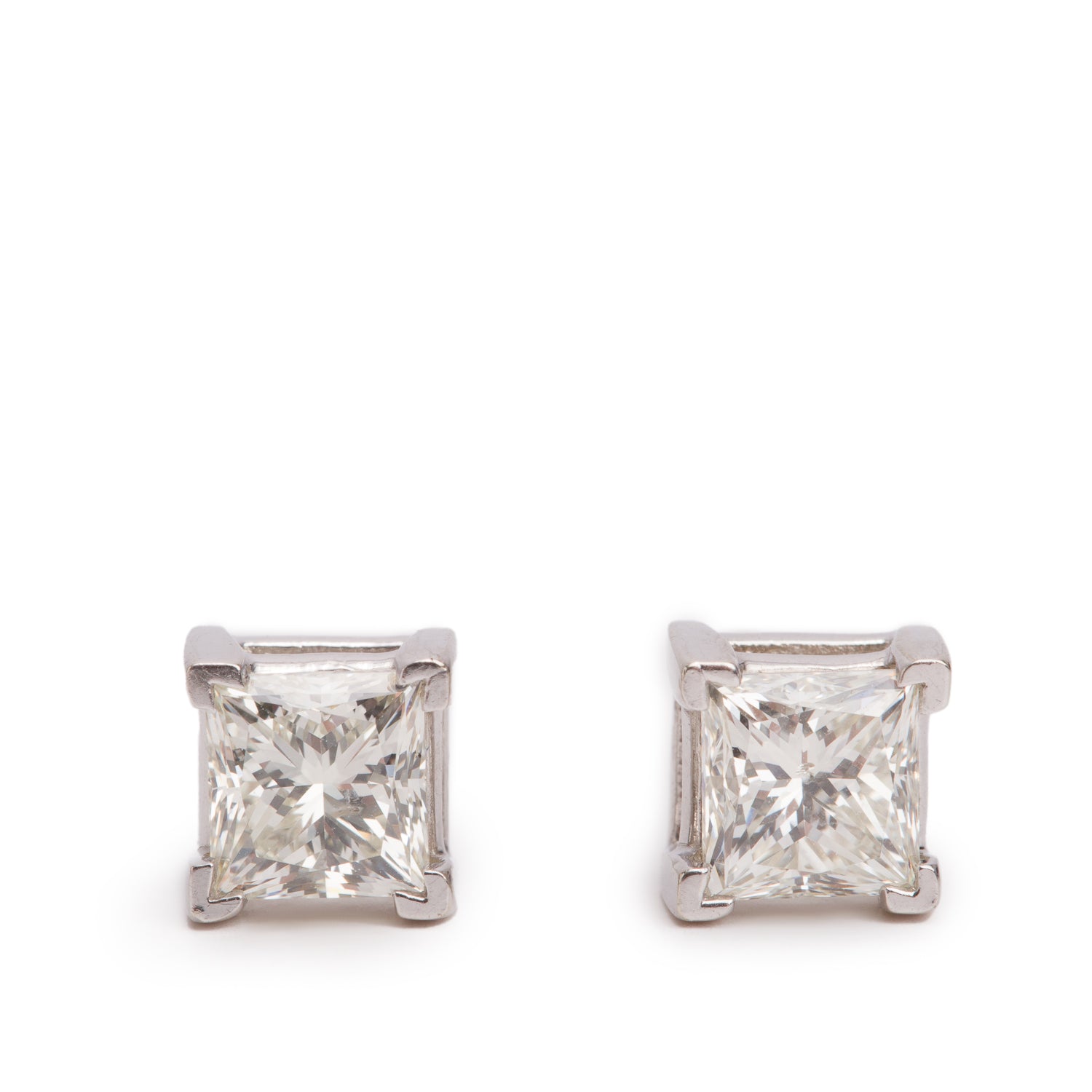 14k White Gold 1.40 tcw. Princess Cut Diamond Stud Earrings