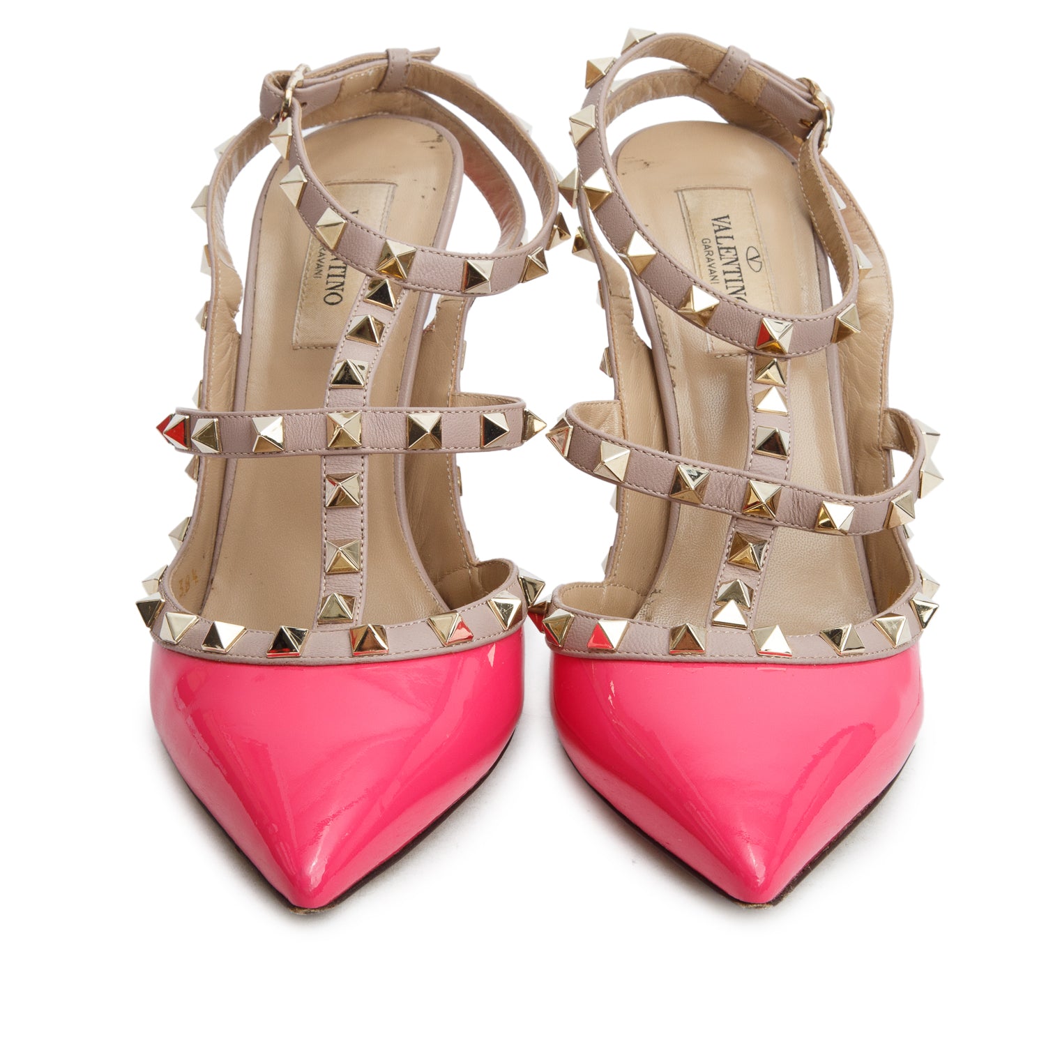 Valentino Pink Patent Leather Rockstud Ankle Strap Pumps, Size 38.5 w/ Box