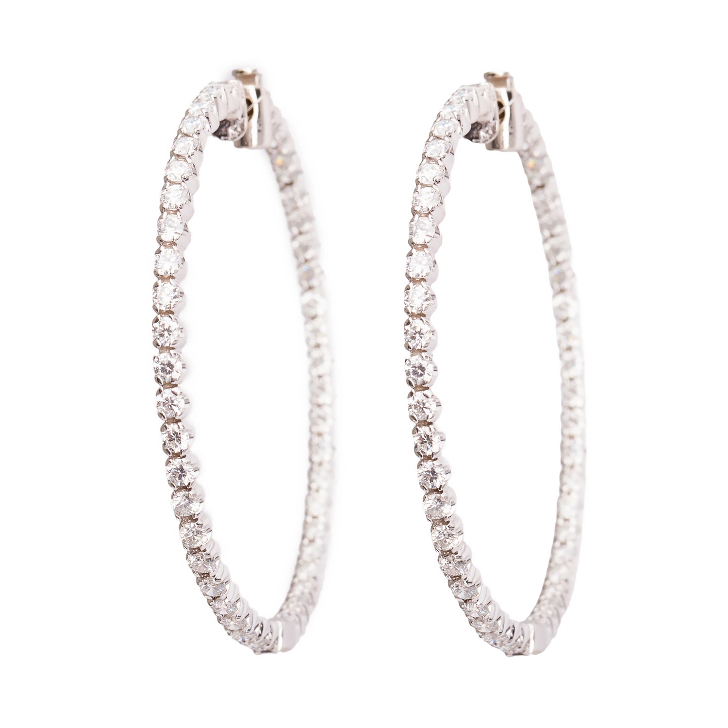 14k White Gold 5.33 tcw. Diamond Inside-Out Hoop Earrings