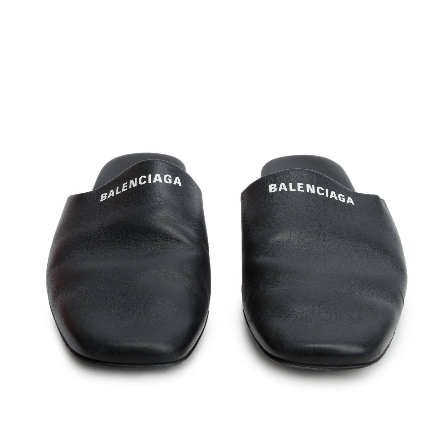 Balenciaga Black Calfskin Leather Mules, Women's Size 38 w/ Box