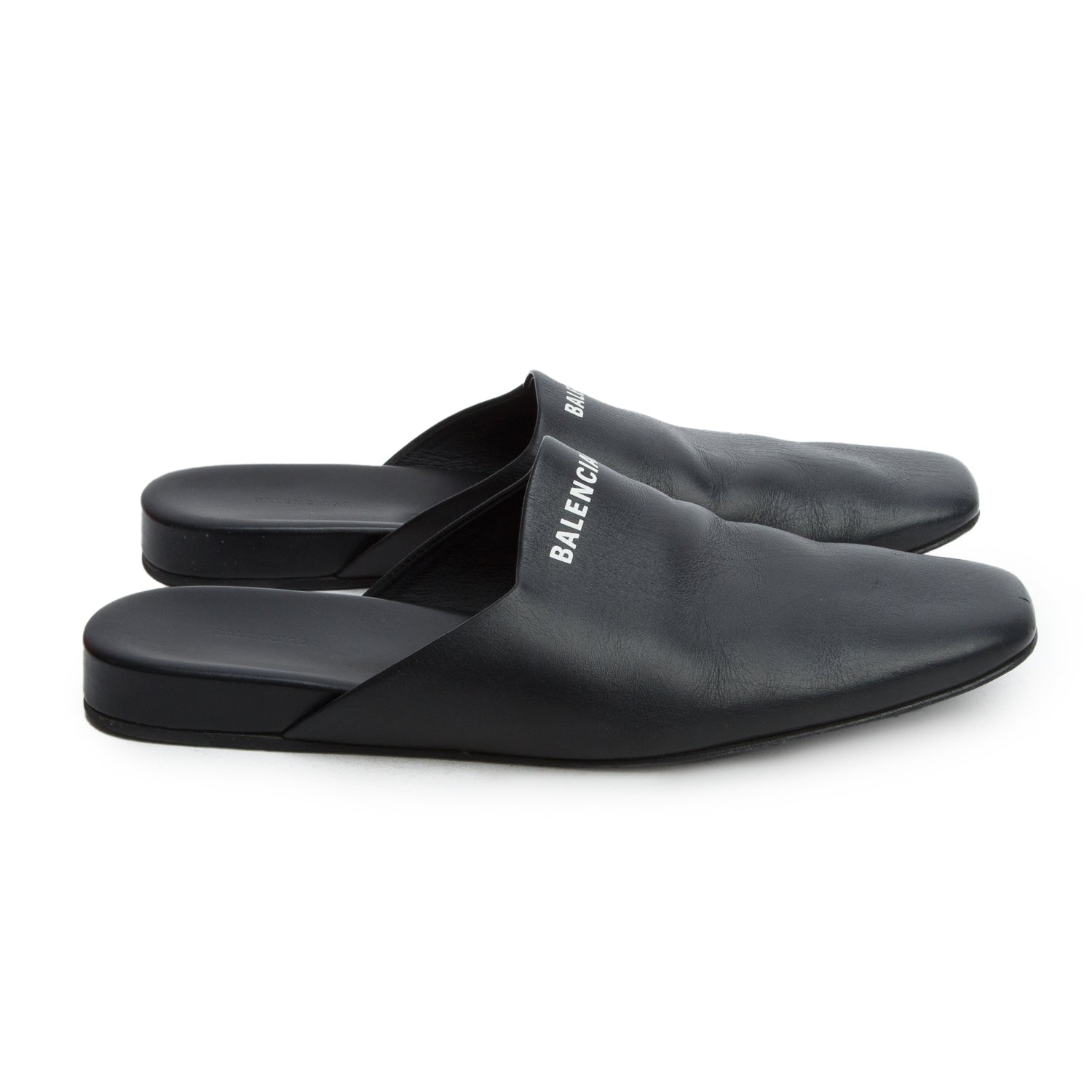 Balenciaga Black Calfskin Leather Mules, Women's Size 38 w/ Box