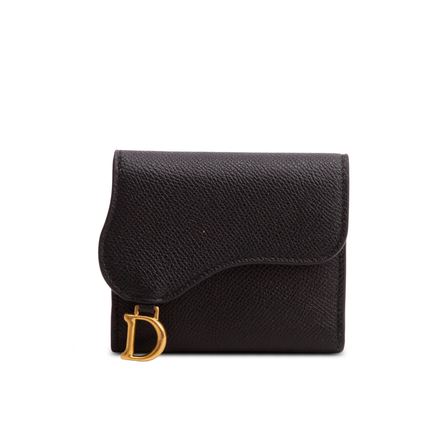 Christian Dior 2022 Black Grained Leather Saddle Lotus Wallet