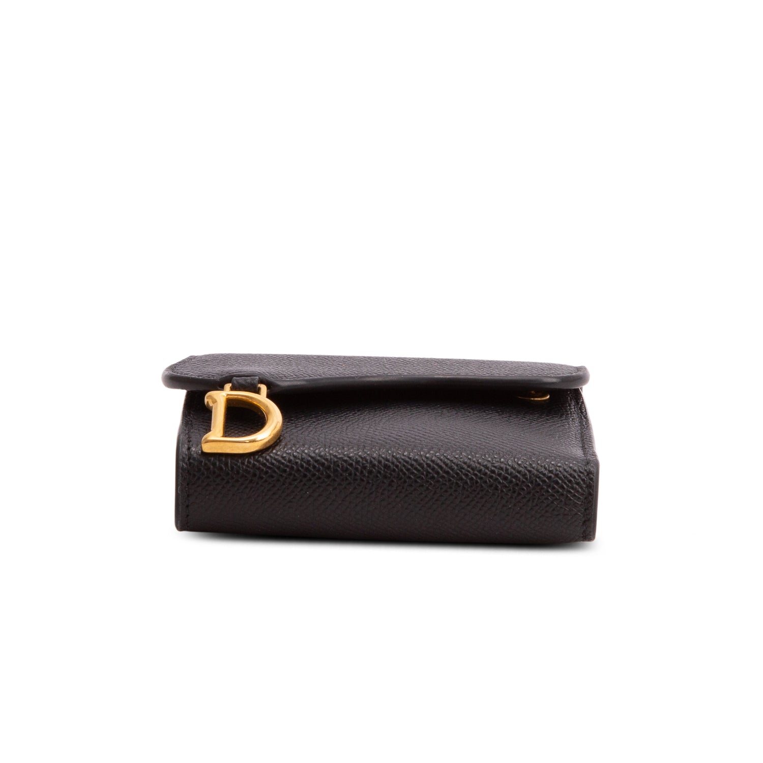 Christian Dior 2022 Black Grained Leather Saddle Lotus Wallet
