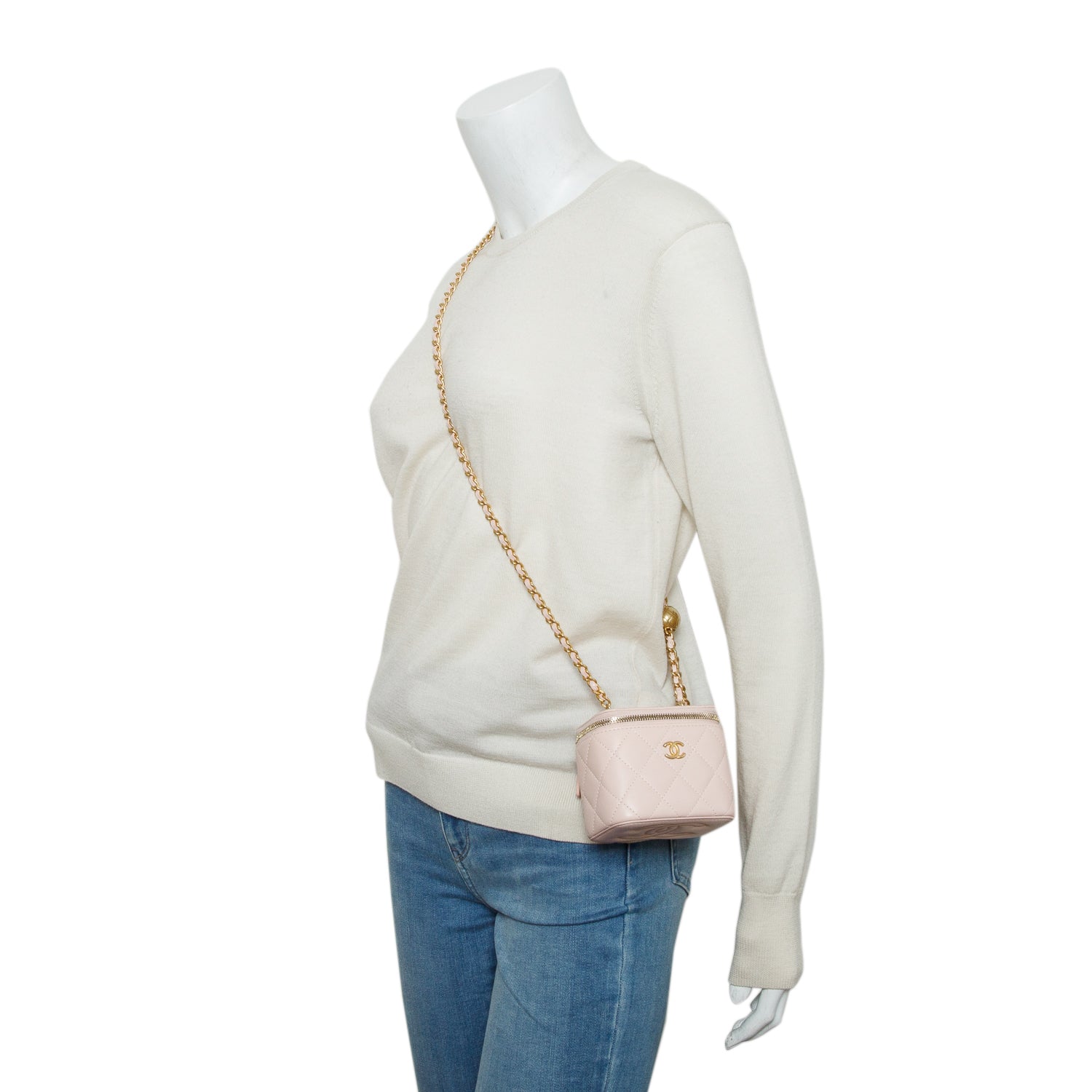 Chanel Pink Calfskin Leather Mini Pearl Crush Vanity Case