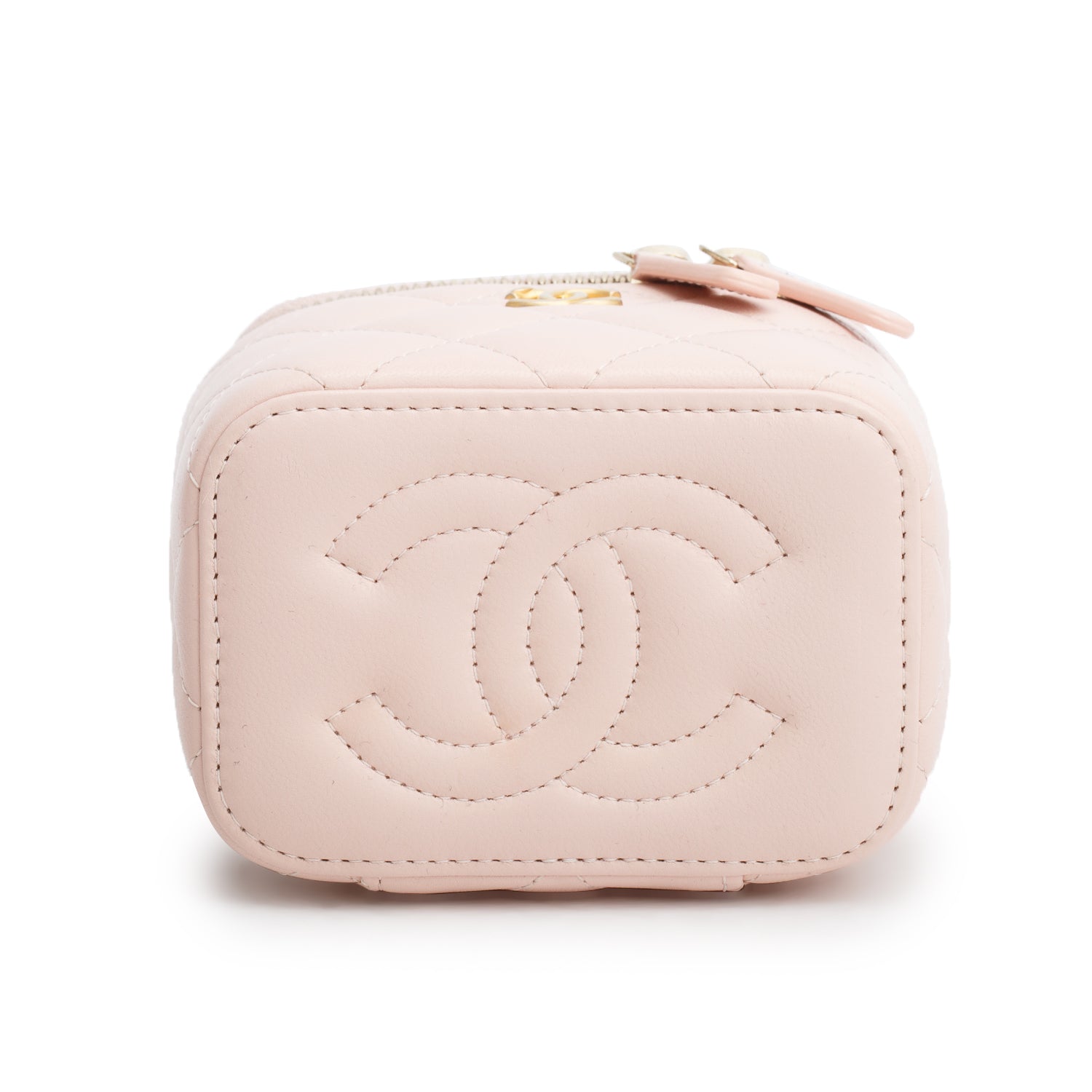 Chanel Pink Calfskin Leather Mini Pearl Crush Vanity Case