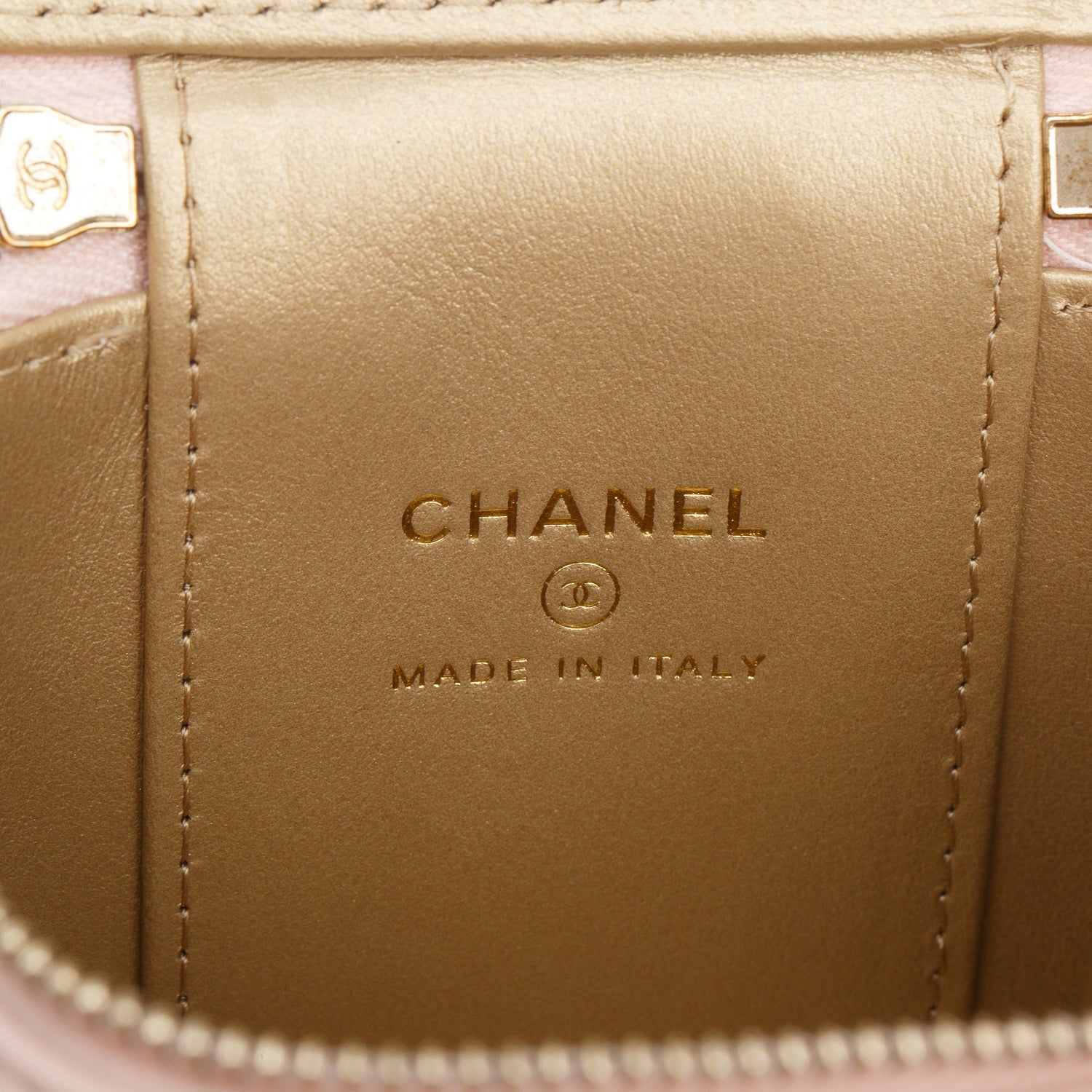 Chanel Pink Calfskin Leather Mini Pearl Crush Vanity Case