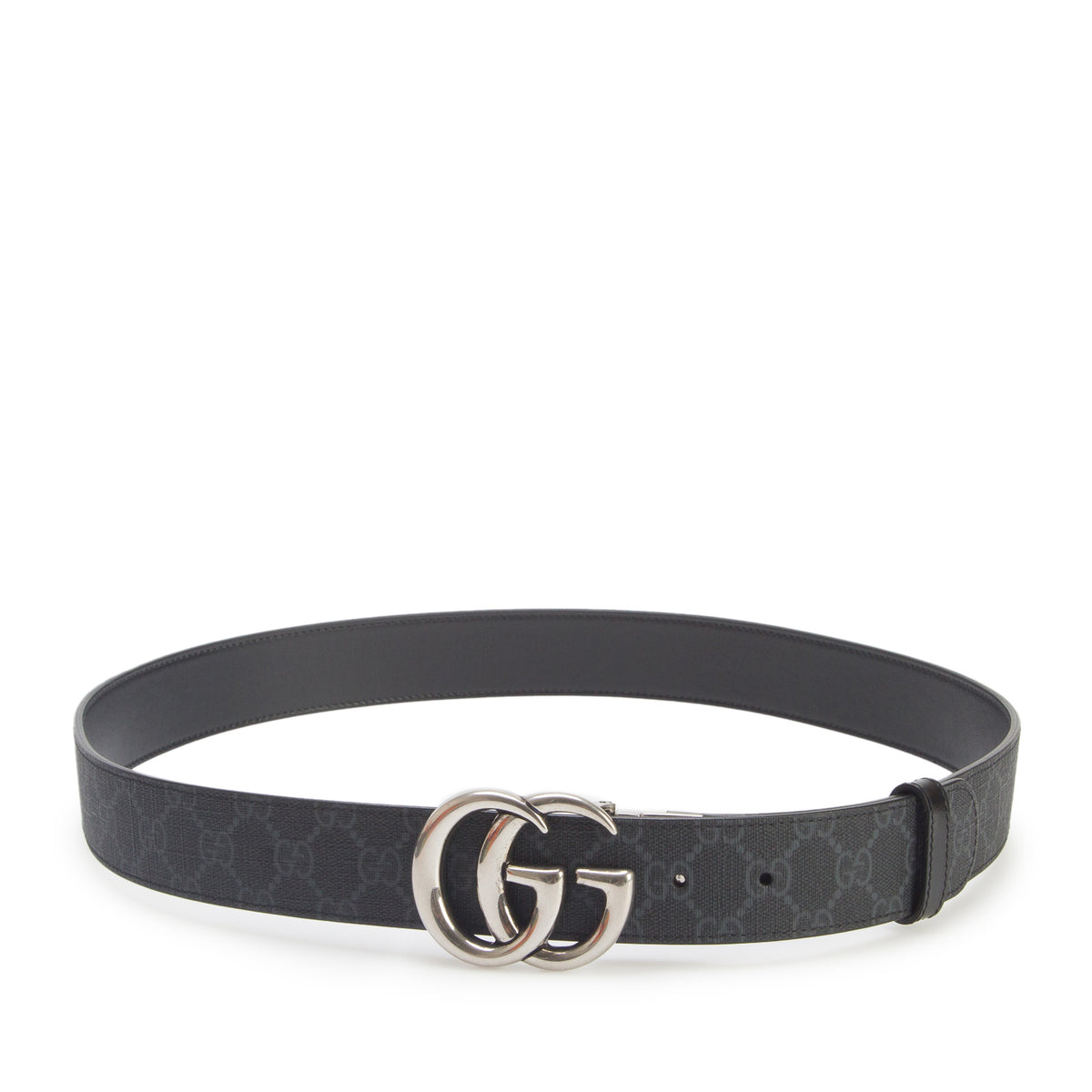 Gucci Black GG Supreme Monogram Plutone Calfskin Double G Reversible Belt 105 42 w/ Box