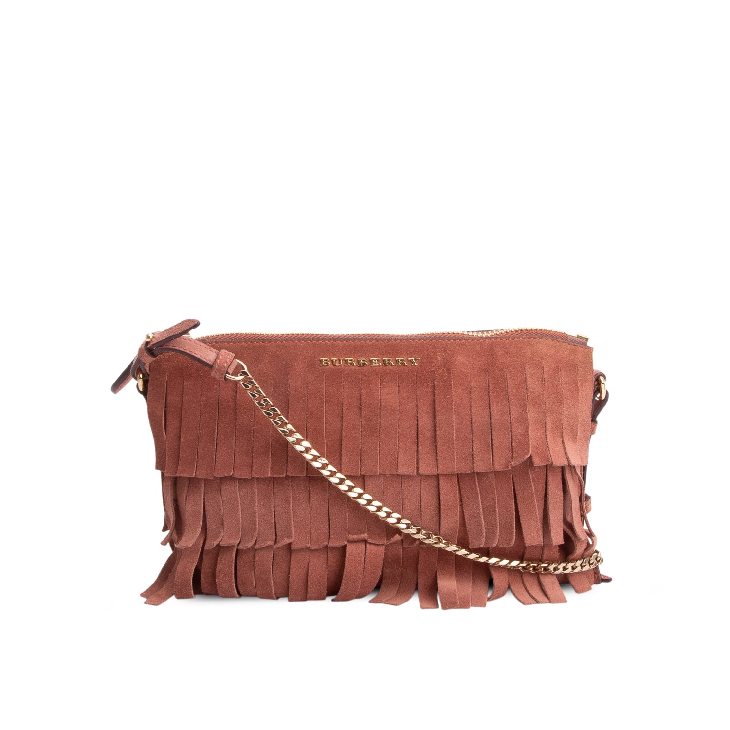 Burberry Pink Suede Peyton Fringe Crossbody Bag