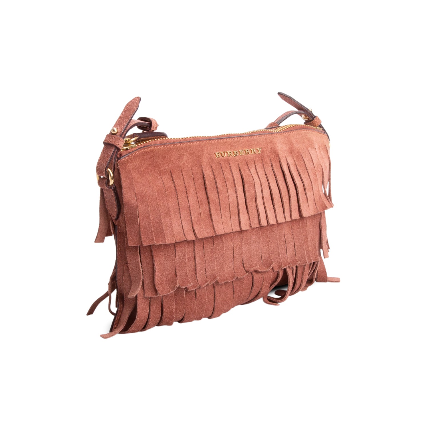Burberry Pink Suede Peyton Fringe Crossbody Bag