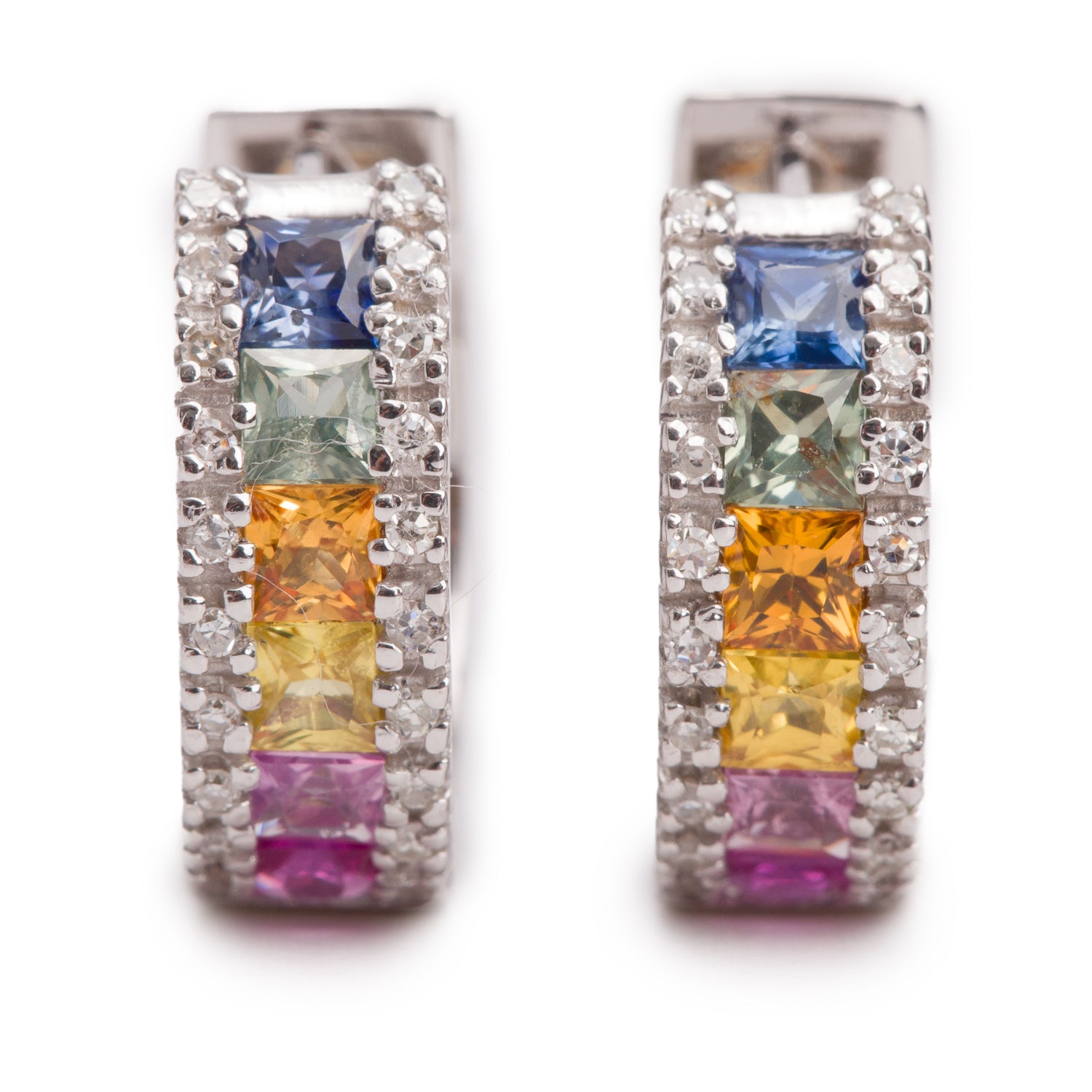 Effy 14k White Gold Multi Color Sapphire & Diamond Hoop Earrings