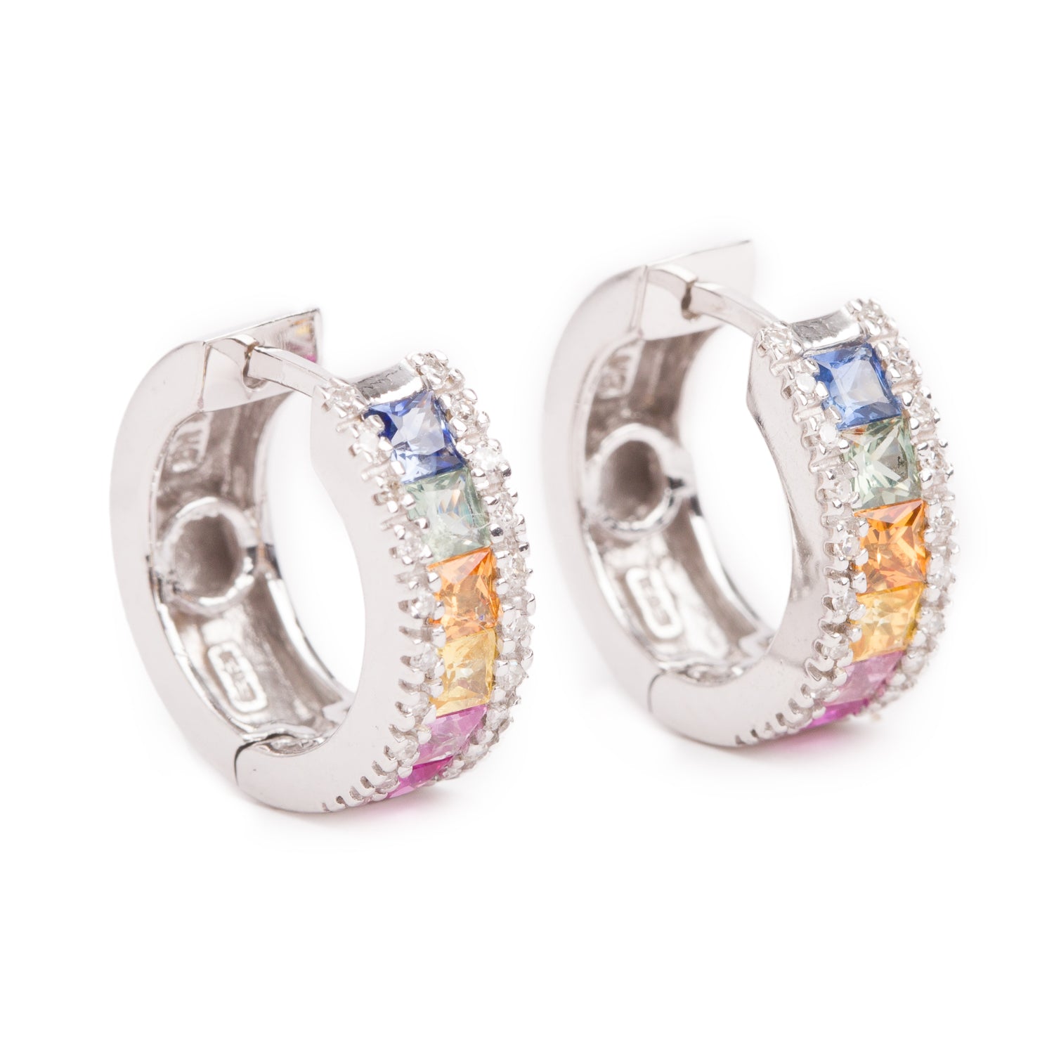 Effy 14k White Gold Multi Color Sapphire & Diamond Hoop Earrings