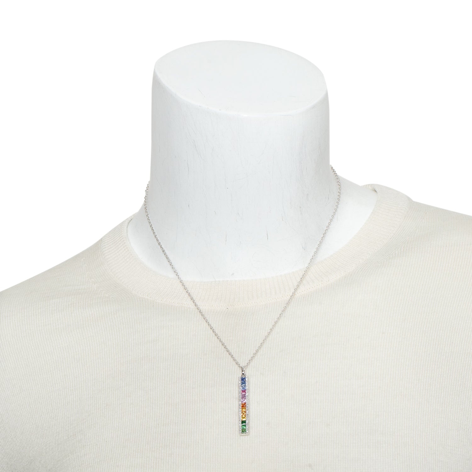 Effy 14k White Gold Multi Color Sapphire & Diamond Pendant Necklace