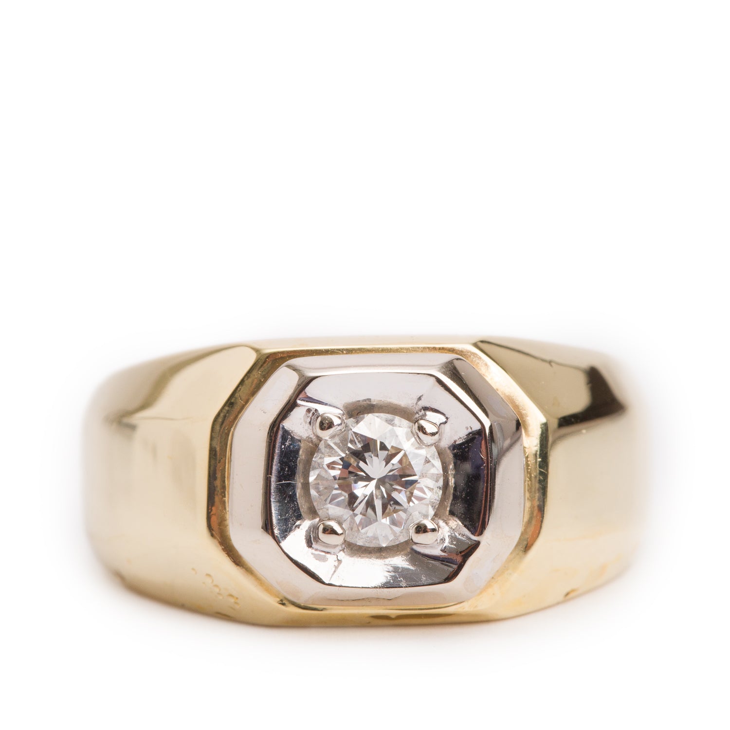 Birks 18k Yellow and White Gold 0.44 ct. Round Cut Diamond Signet Ring, Size 7