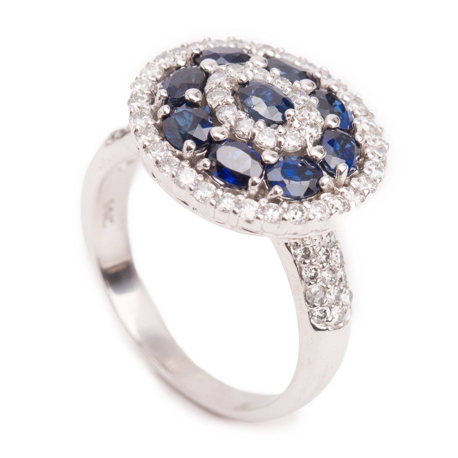 14k White Gold Blue Sapphire & Diamond Ring, Size 8.25
