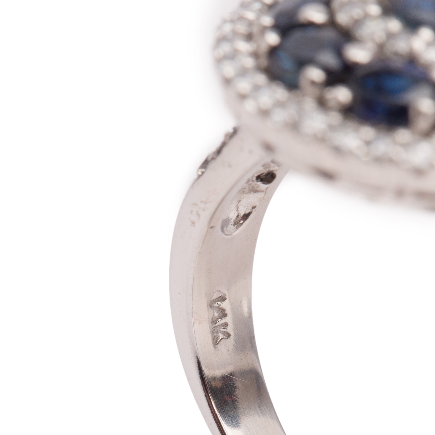 14k White Gold Blue Sapphire & Diamond Ring, Size 8.25