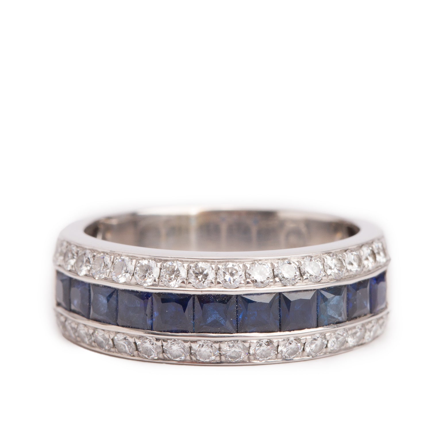 18k White Gold Blue Sapphire & Diamond Ring, Size 8.25