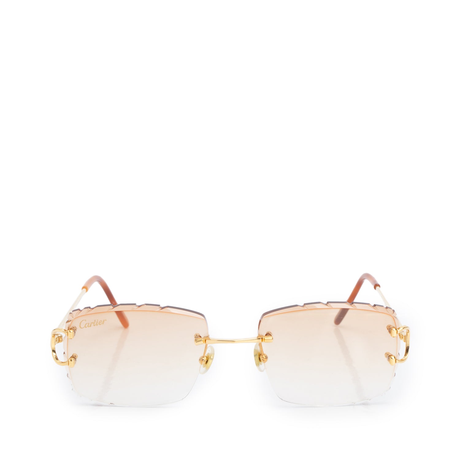 Cartier CT000920 Brown Rimless Diamond Cut Sunglasses w/ Case
