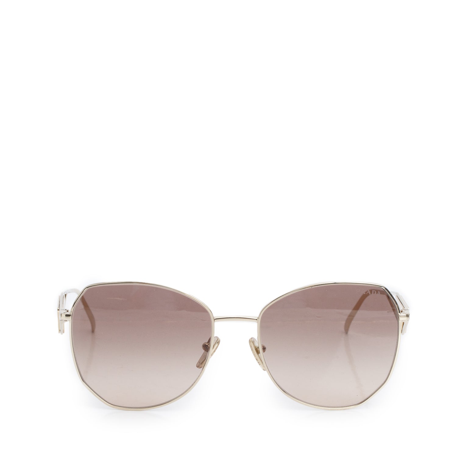 Prada SPR 57Y Gold Metal Triangle Enamel Square Sunglasses w/ Case