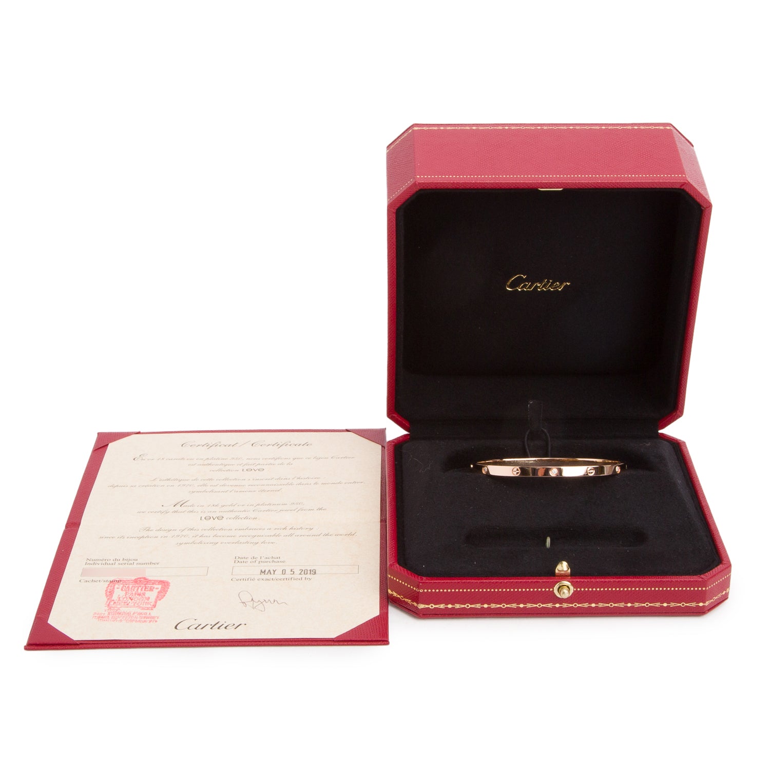 Cartier 18k Rose Gold 6 Diamond Love Bracelet, Small Model, Size 16 w/ Box & Certificate