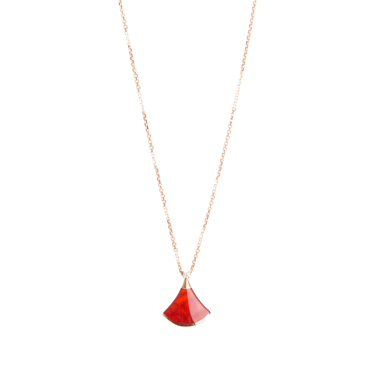 BVLGARI 2023 18k Rose Gold Carnelian & Diamond Diva's Dream Pendant Necklace w/ Box, Receipt & Certificate