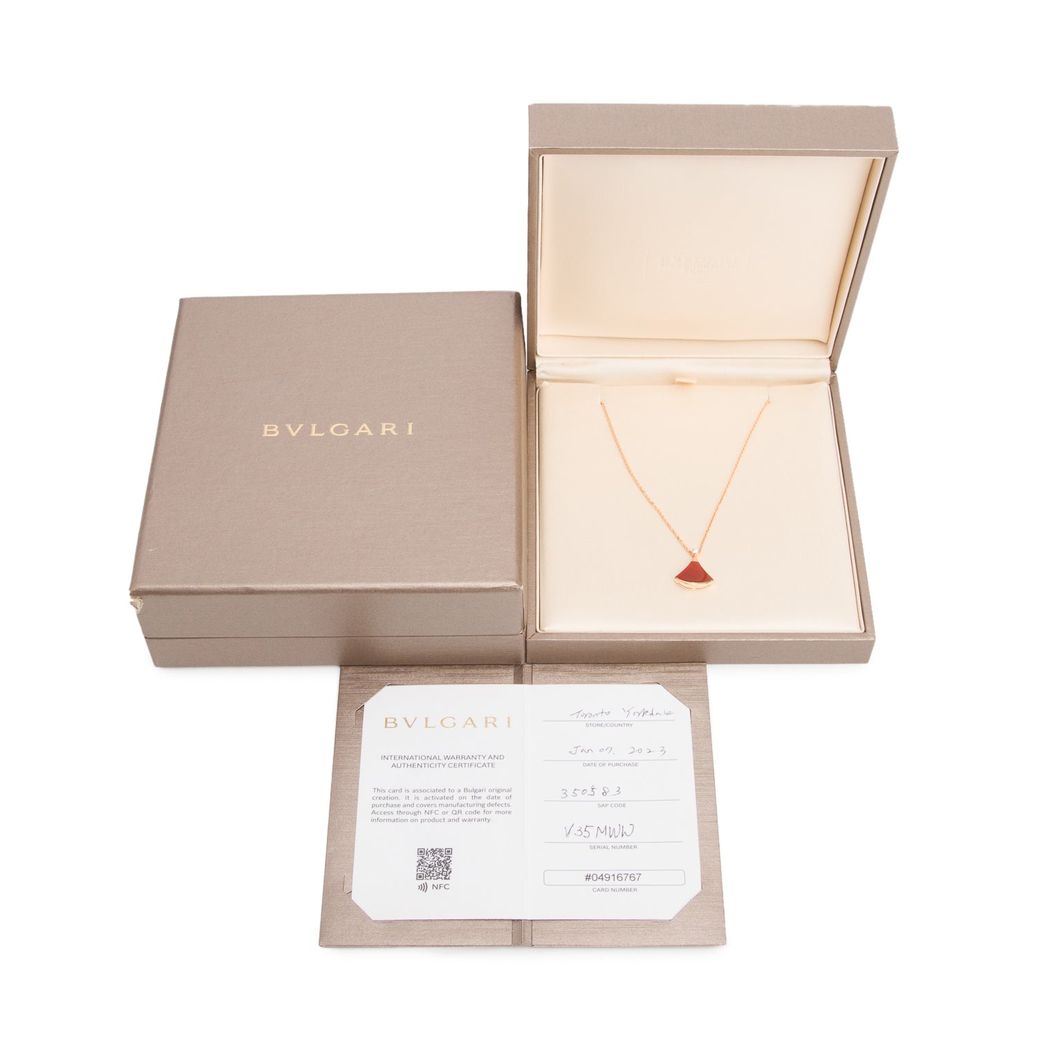 BVLGARI 2023 18k Rose Gold Carnelian & Diamond Diva's Dream Pendant Necklace w/ Box, Receipt & Certificate