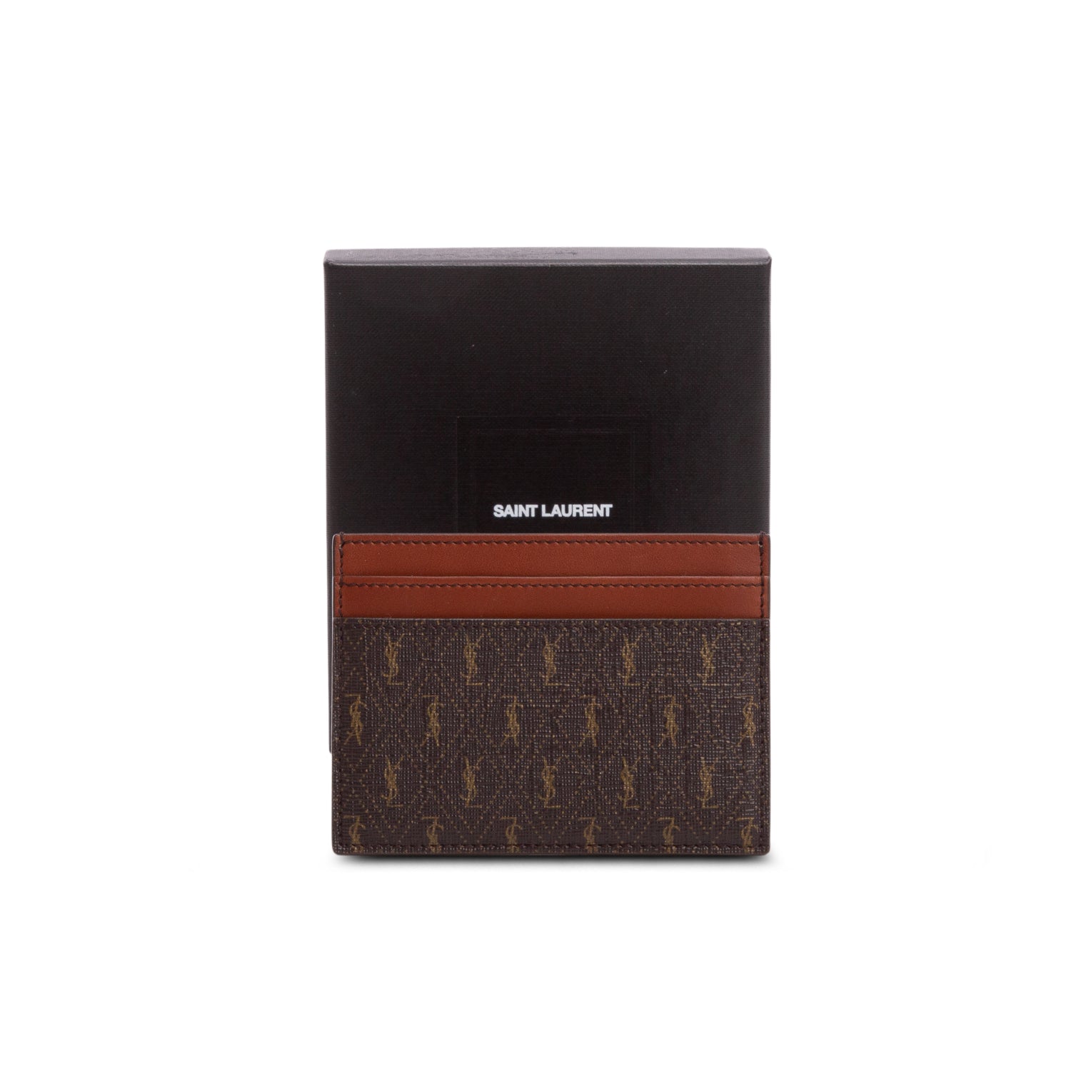 Saint Laurent 2022 Brown Canvas Smooth Calfskin Le Monogramme Card Holder w/ Box