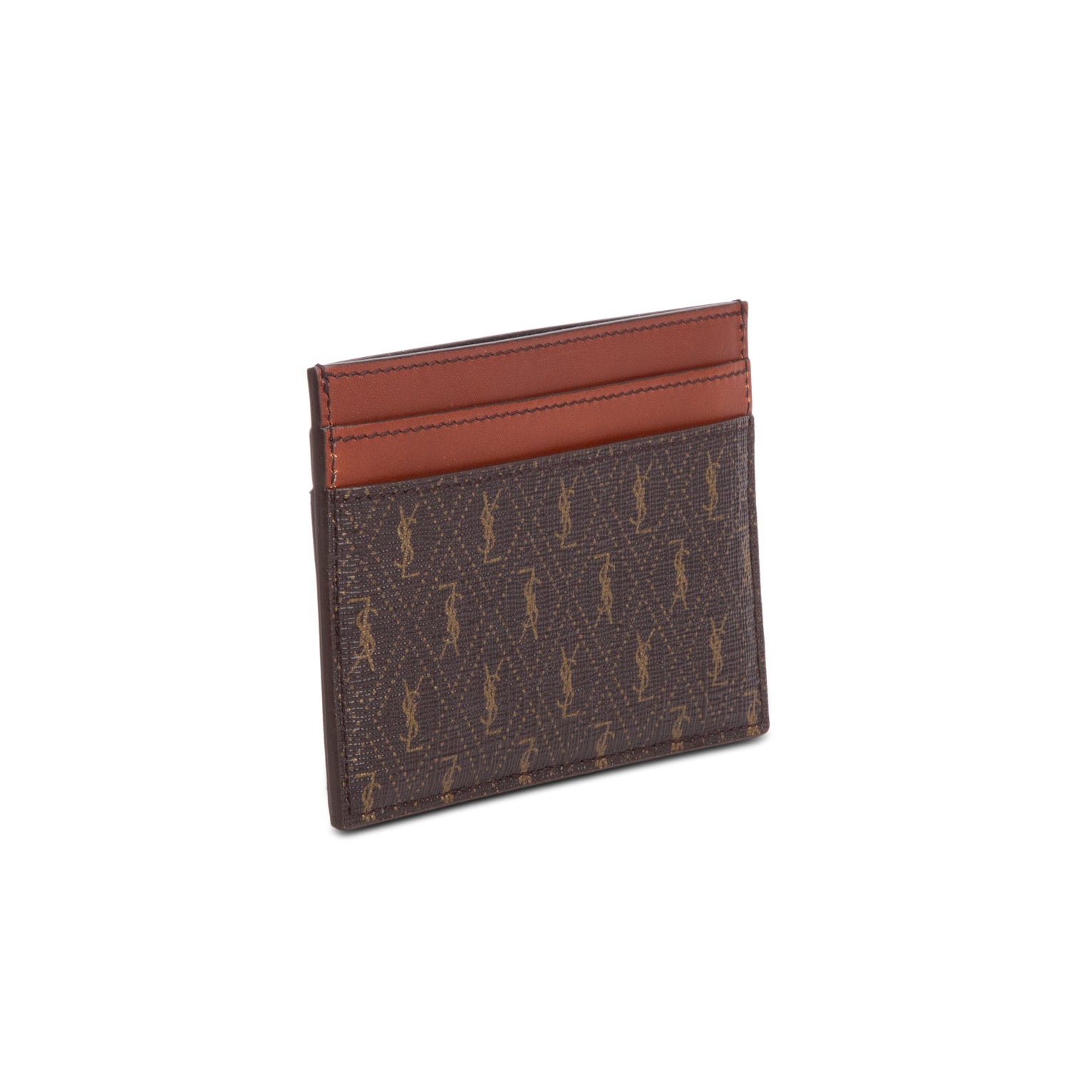 Saint Laurent 2022 Brown Canvas Smooth Calfskin Le Monogramme Card Holder w/ Box