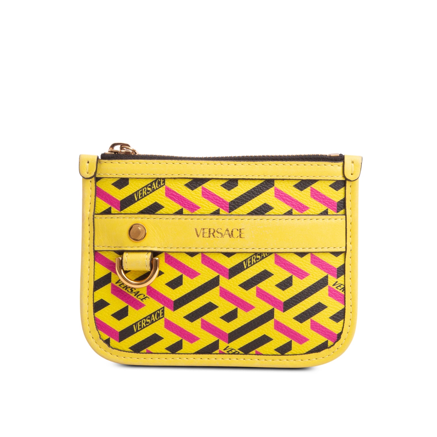 Versace Yellow Coated Canvas Calfskin La Greca Modular Zip Pouch