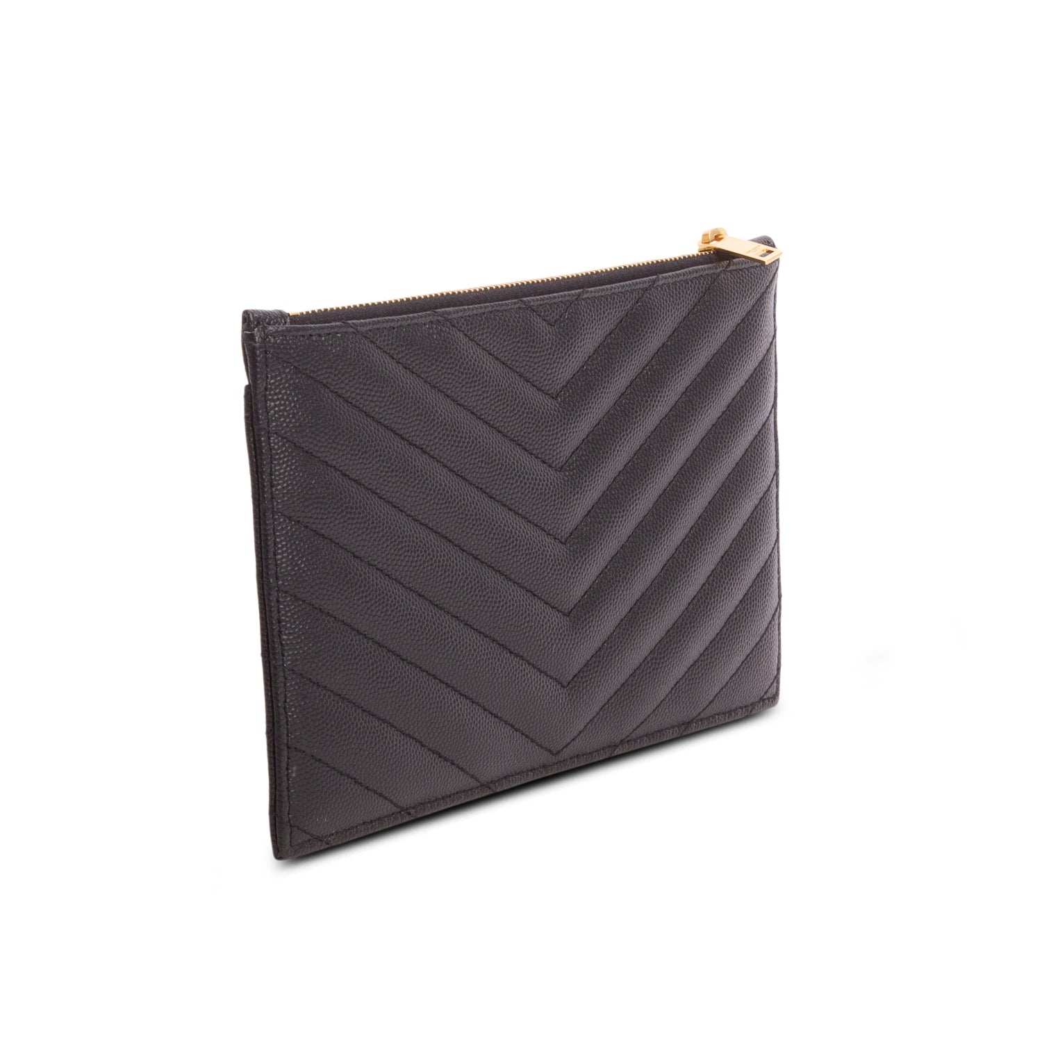 Saint Laurent 2022 Black Grain De Poudre Embossed Leather Cassandre Matelasse Zipped Pouch