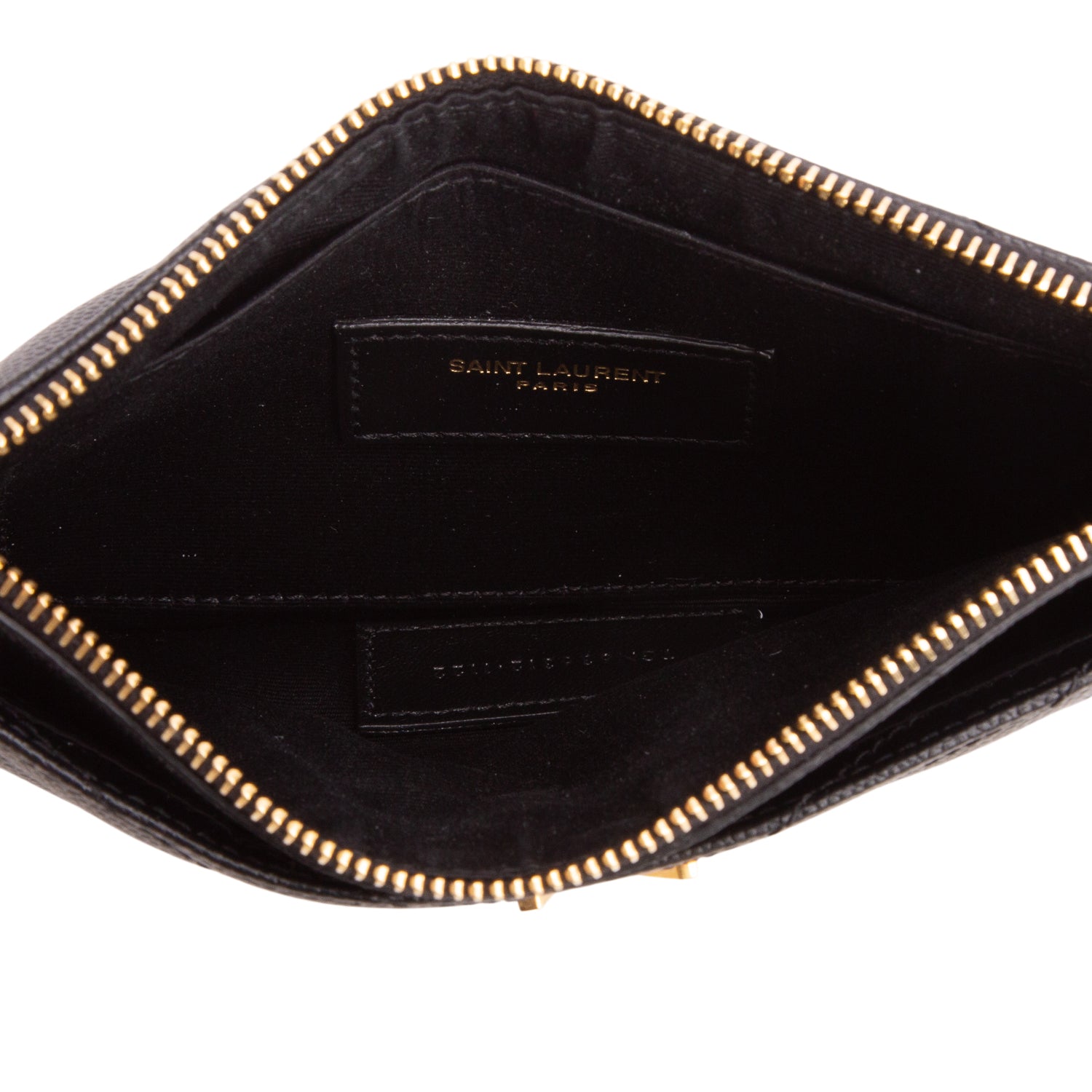 Saint Laurent 2022 Black Grain De Poudre Embossed Leather Cassandre Matelasse Zipped Pouch