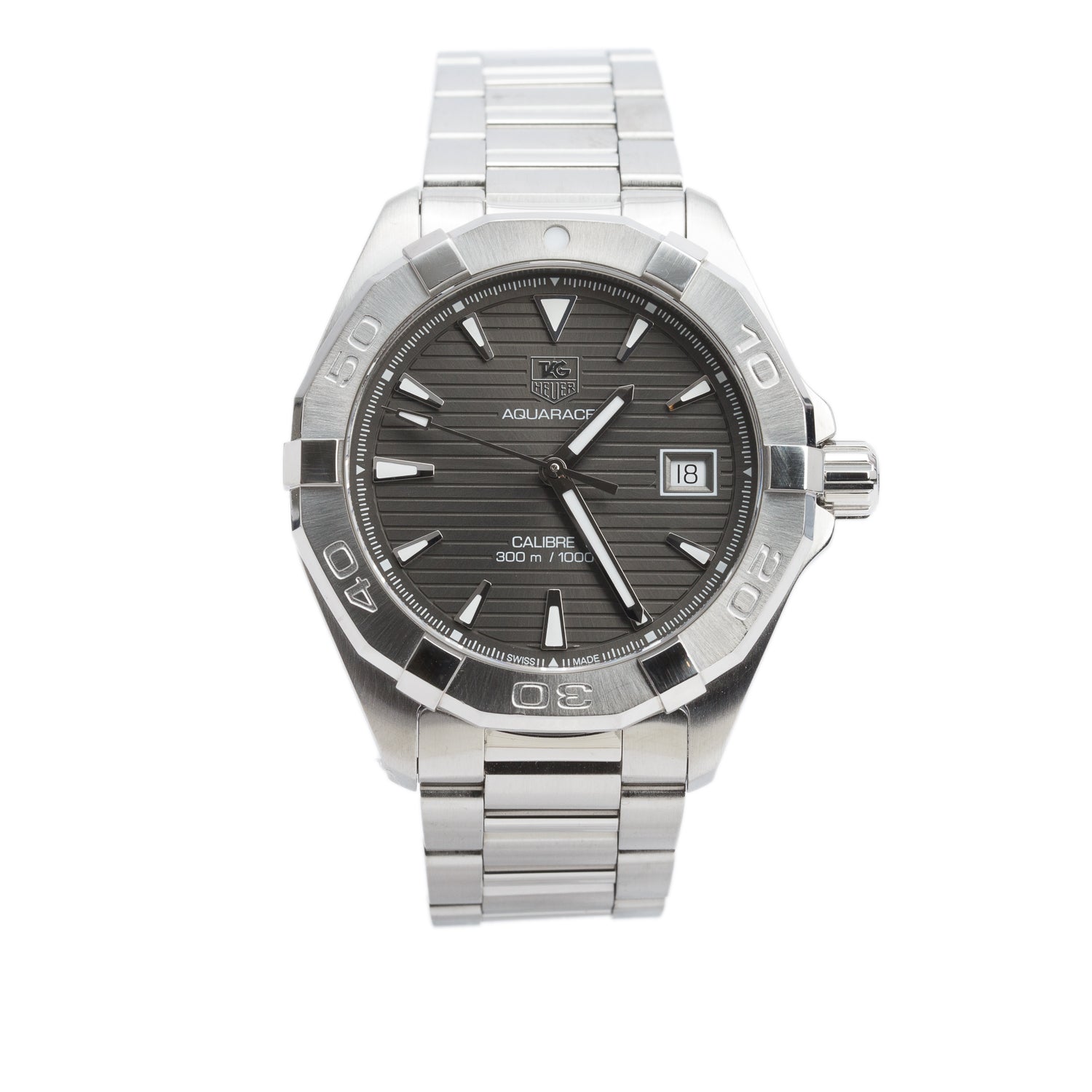 Tag Heuer Stainless Steel Aquaracer 40.5 MM Calibre 5 Automatic Watch Grey Dial WAY2113 w/ Box & Papers