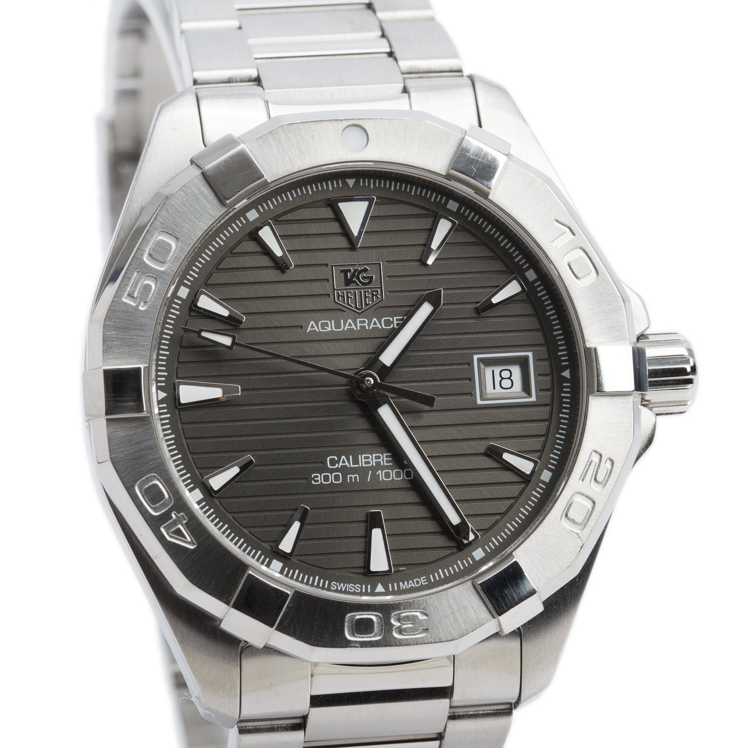 Tag Heuer Stainless Steel Aquaracer 40.5 MM Calibre 5 Automatic Watch Grey Dial WAY2113 w/ Box & Papers