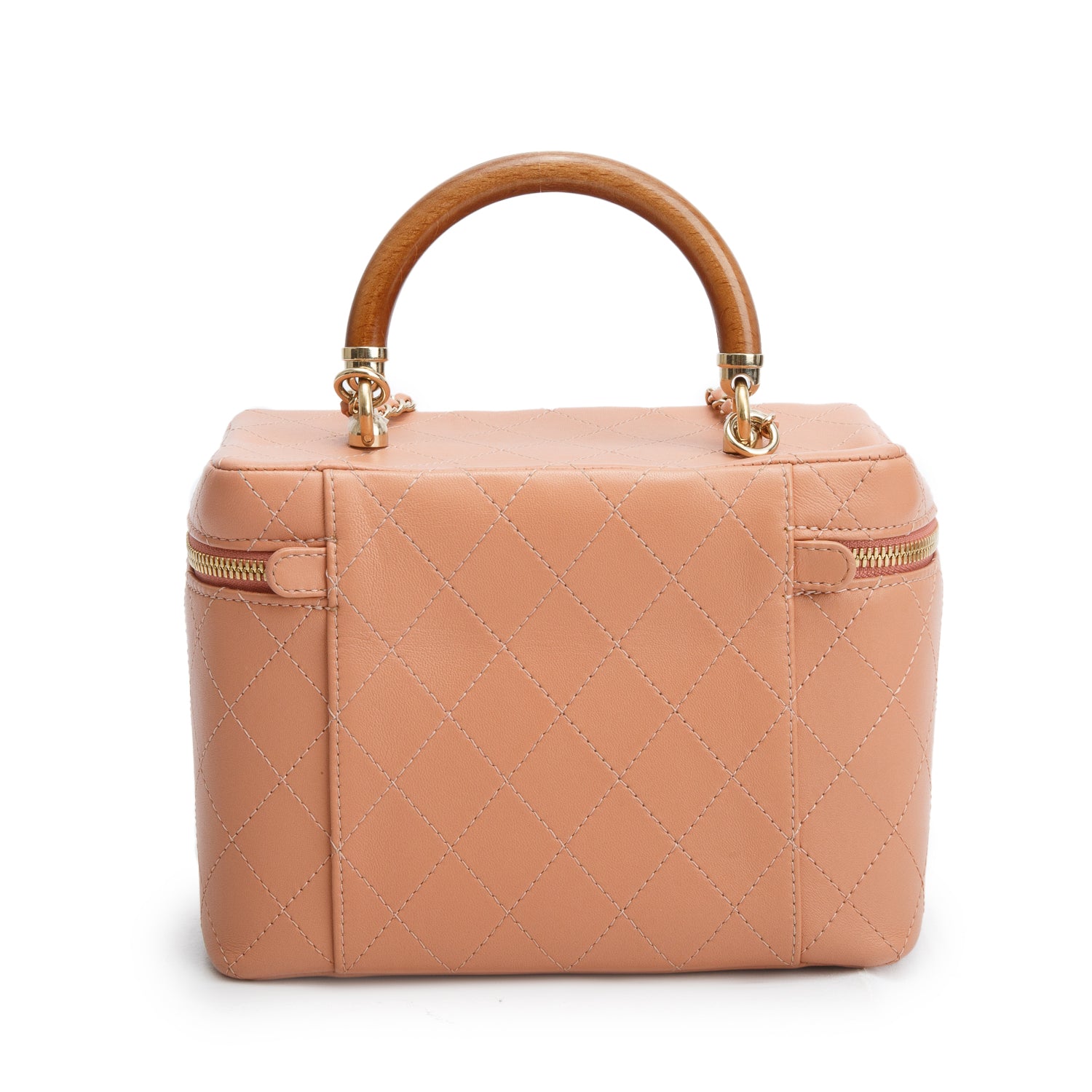 Chanel Pink Lambskin Quilted Knock On Wood Vanity Case w/ Box & Authenticity Card
