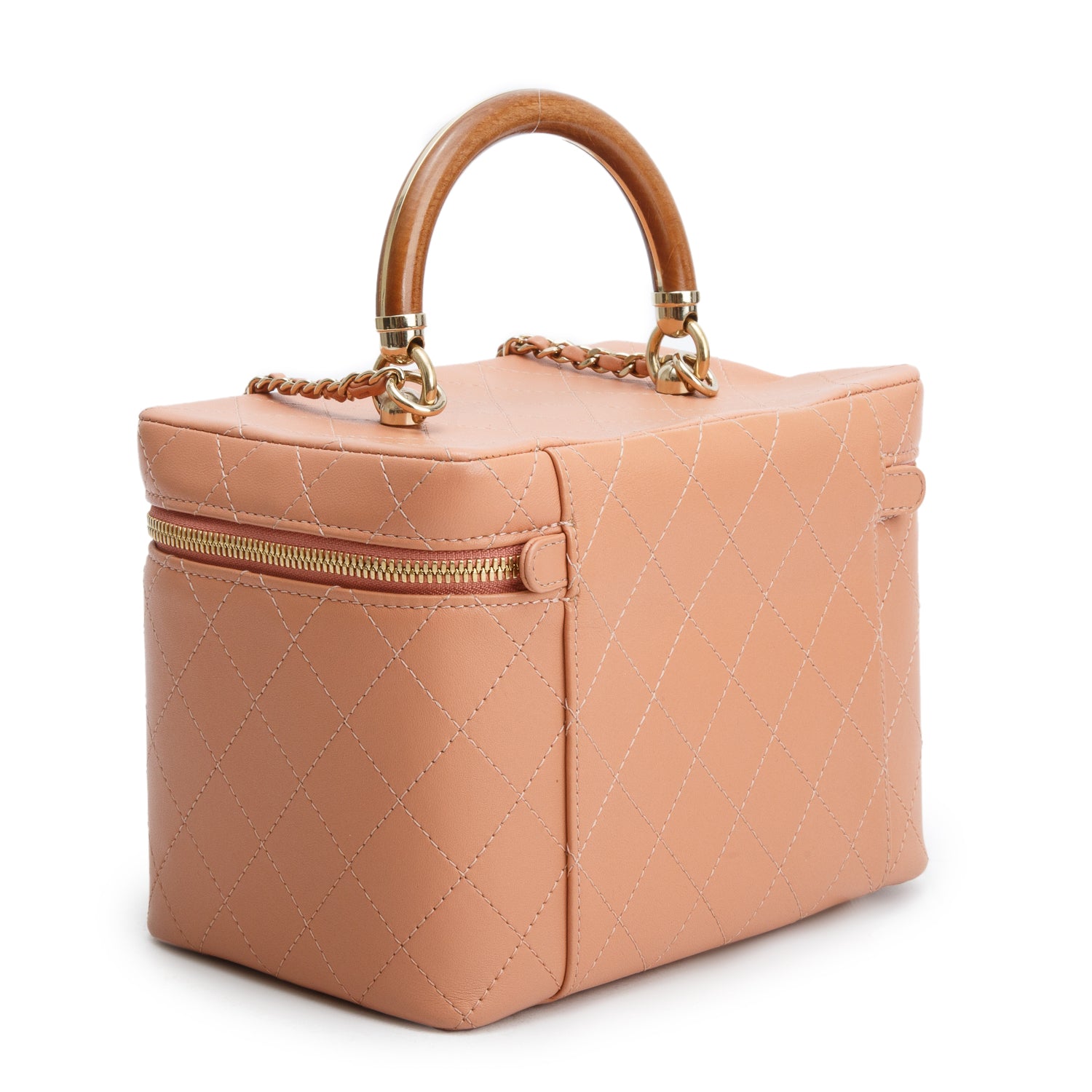 Chanel Pink Lambskin Quilted Knock On Wood Vanity Case w/ Box & Authenticity Card