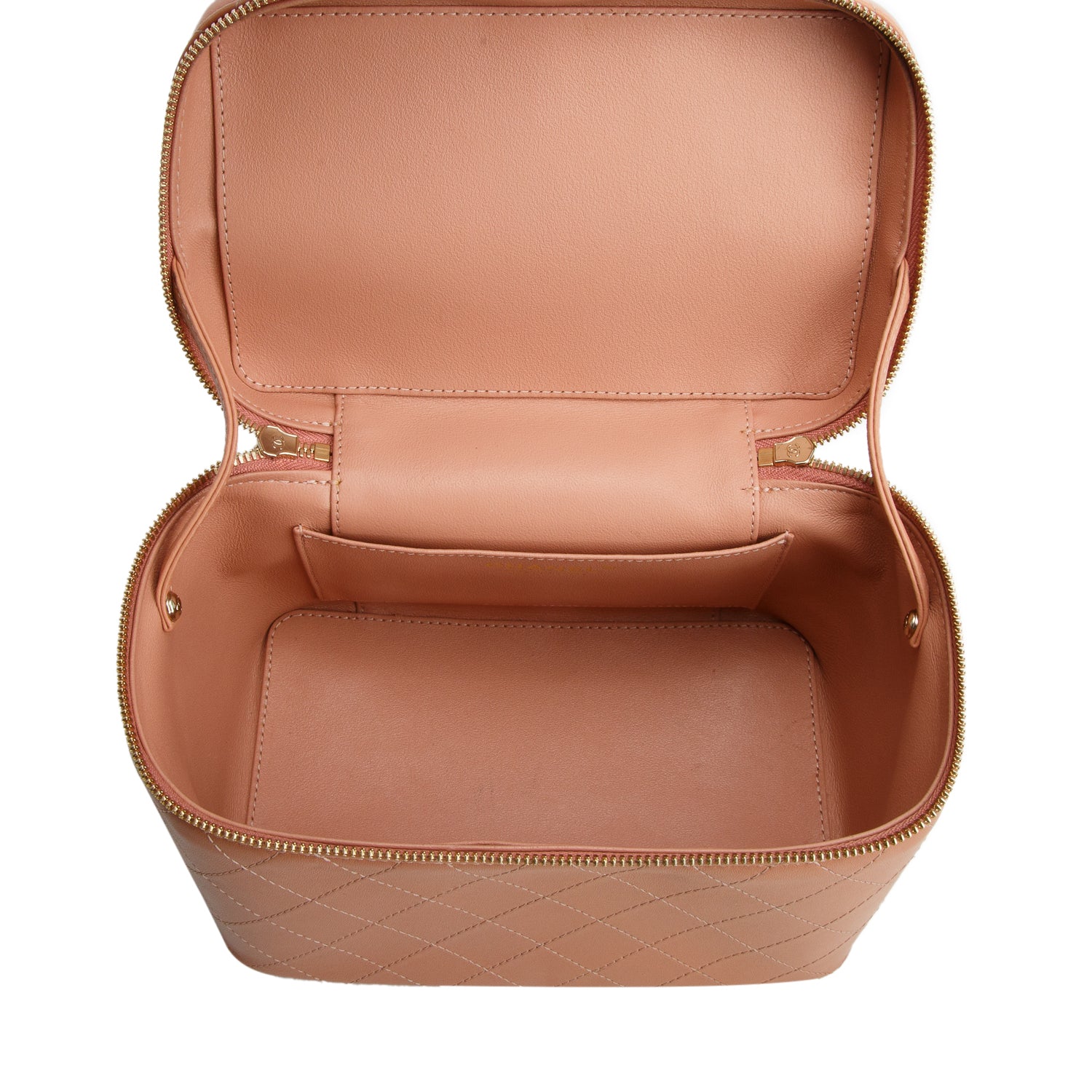 Chanel Pink Lambskin Quilted Knock On Wood Vanity Case w/ Box & Authenticity Card