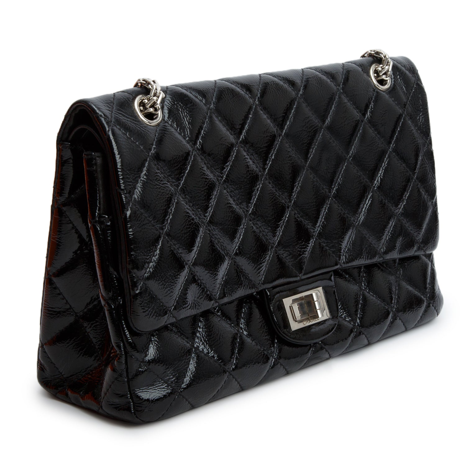 Chanel Black Glazed Calfskin Quilted 2.55 Reissue 227 Double Flap w/ Box & Authenticity Card